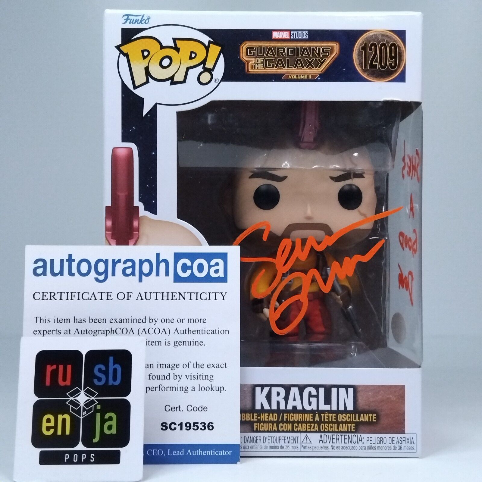 Funko Pop! Marvel Guardians Galaxy Kraglin Signed w/Quote Sean Gunn COA #1209