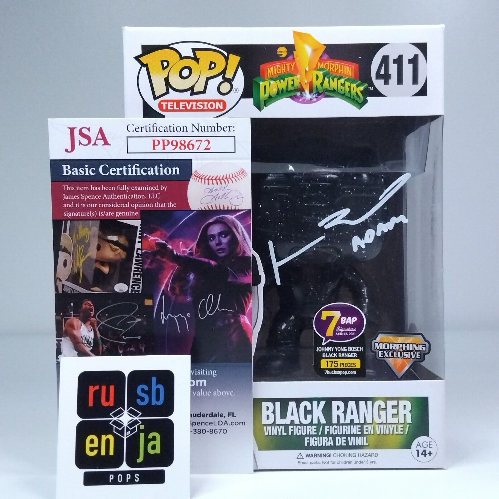 Funko Pop! TV Power Rangers Black Ranger Signed Johnny Yong Bosch 7BAP COA #411