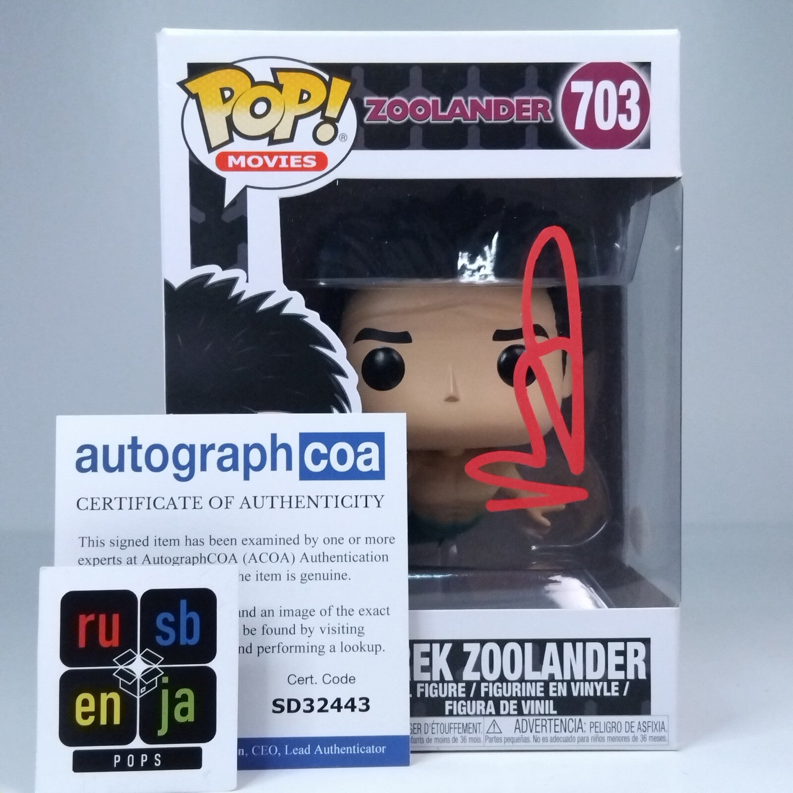 Funko Pop! Movies - Zoolander Derek Zoolander Signed Ben Stiller COA #703 WS