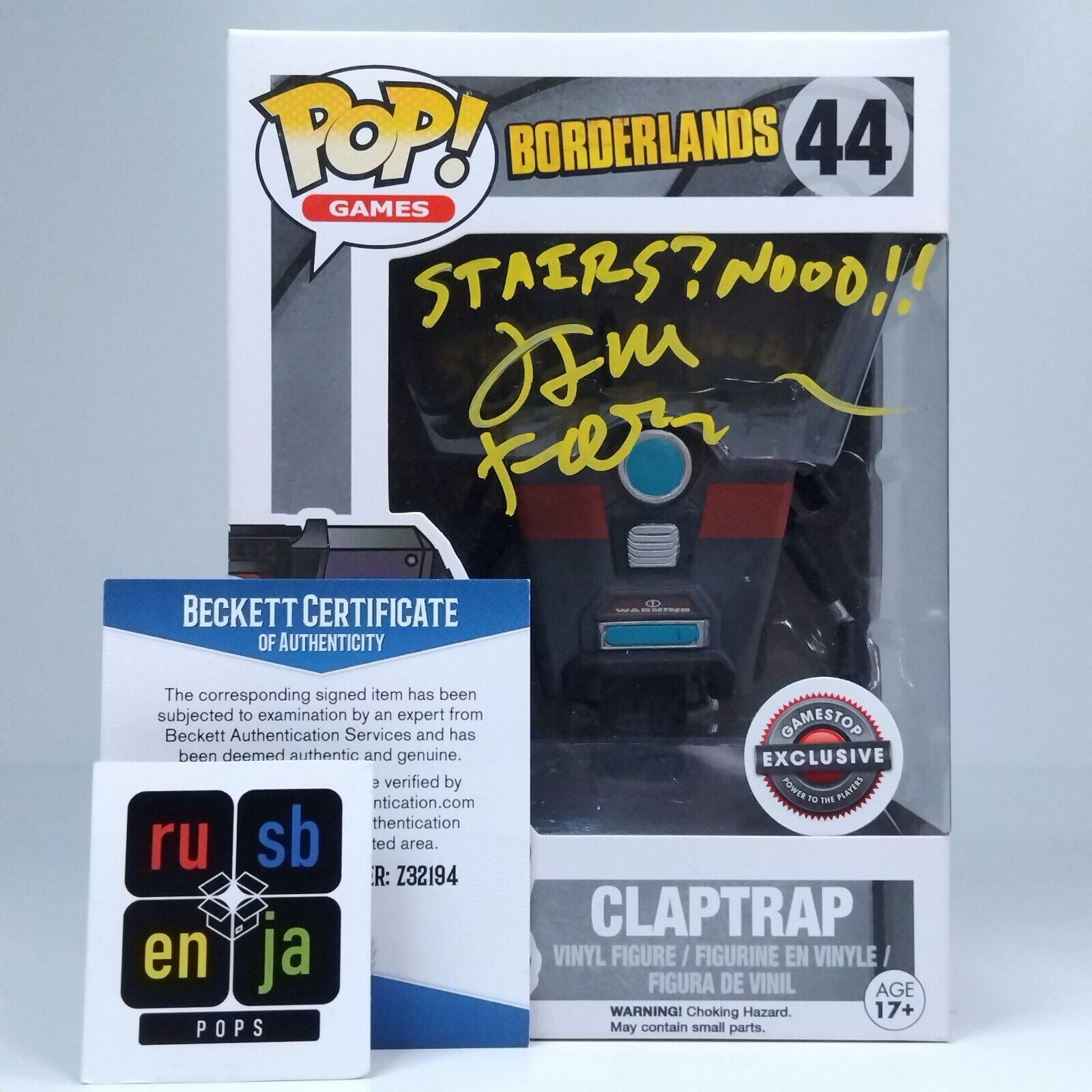 Funko Pop! Games Borderlands Claptrap Signed w/Quote Jim Foronda COA #44