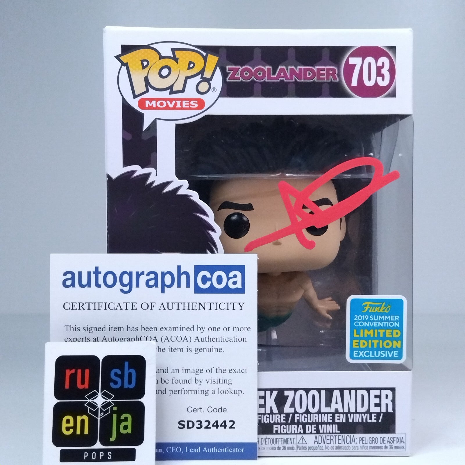 Funko Pop! Movies Zoolander Derek Zoolander Signed Ben Stiller COA #703 WS