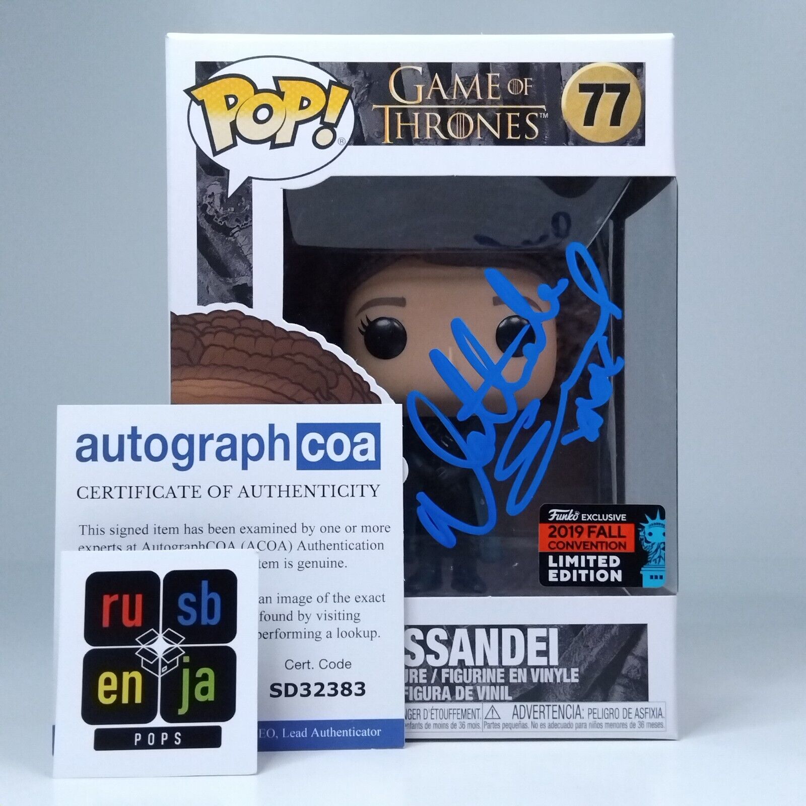 Funko Pop! TV Game of Thrones Missandei Signed Nathalie Emmanuel COA #77 WS
