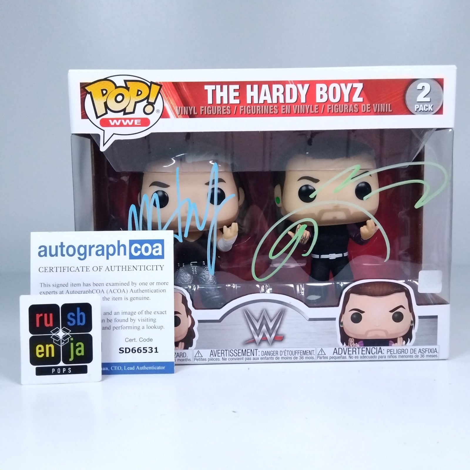 Funko Pop! WWE The Hardy Boyz Matt & Jeff Dual Signed COA 2 Pack