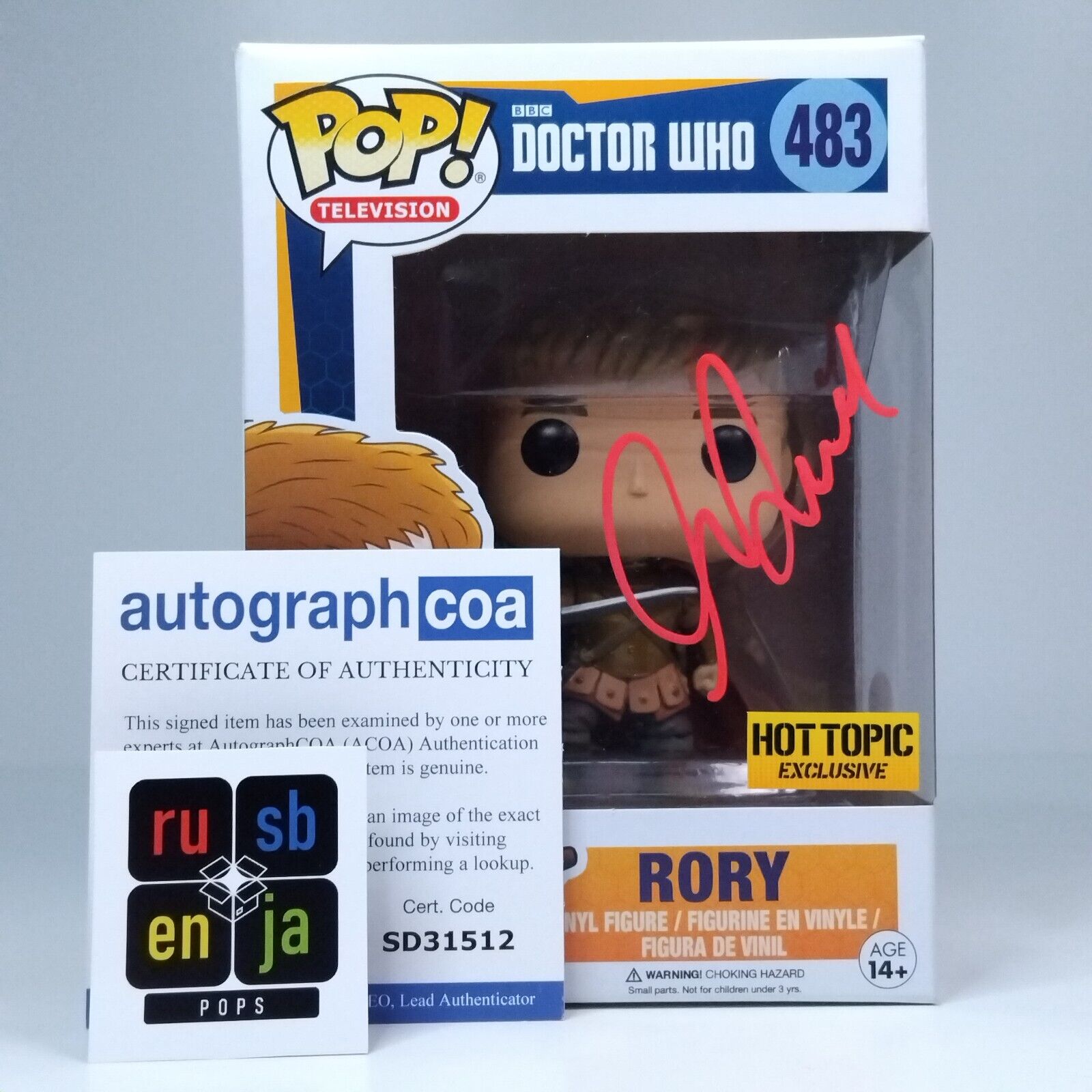 Funko Pop! TV Doctor Who Rory Signed Arthur Darvill COA #483 WS