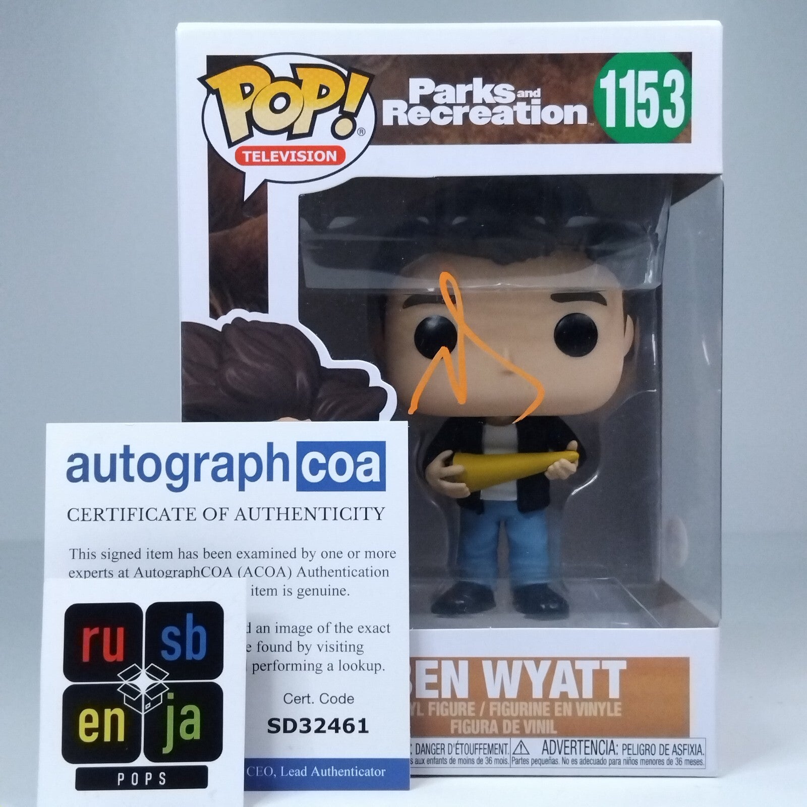 Funko Pop! TV - Parks and Recreation Ben Wyatt Signed Adam Scott COA #1153 WS