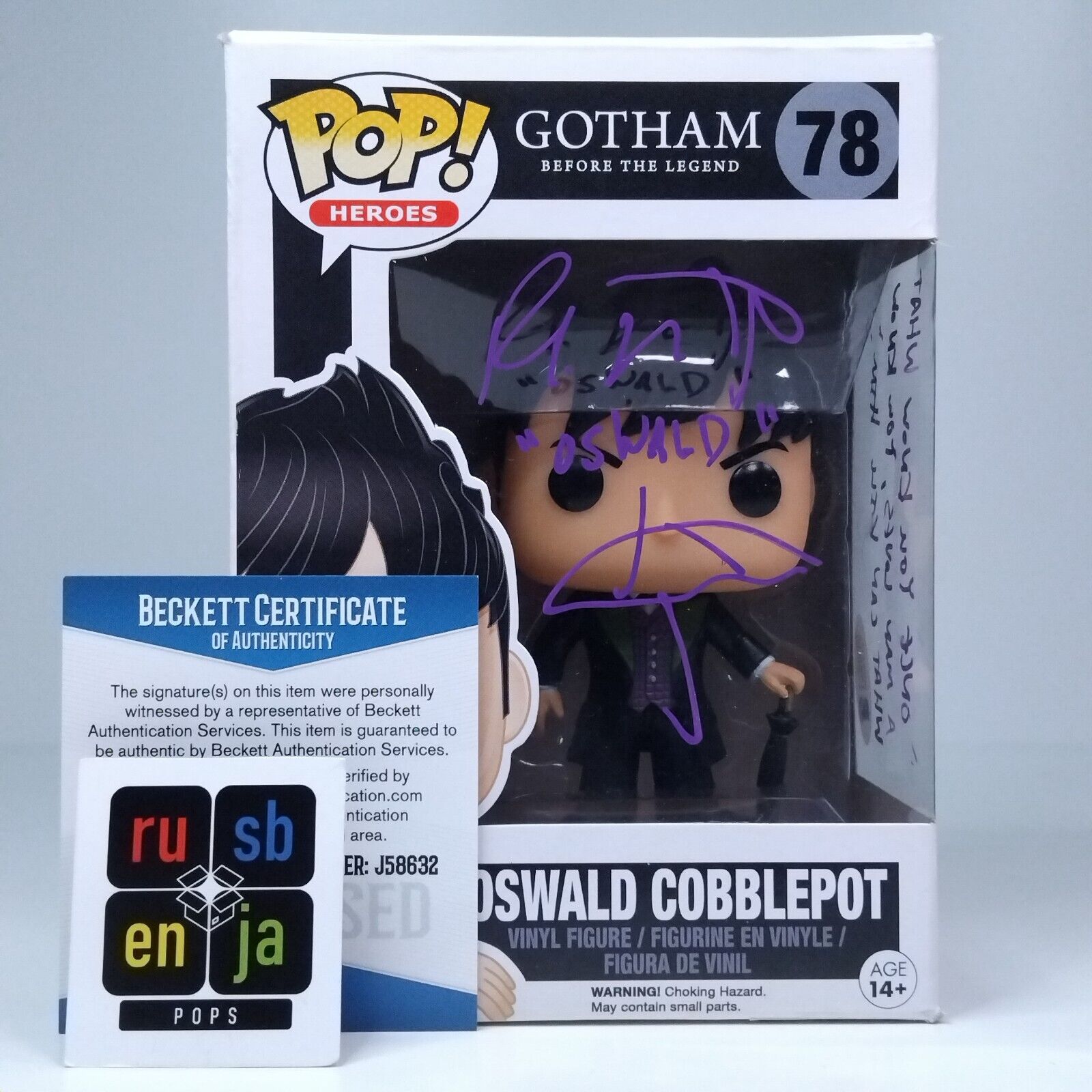 Funko Pop! DC Heroes Gotham Oswald Cobblepot Signed Robin Lord Taylor COA #78