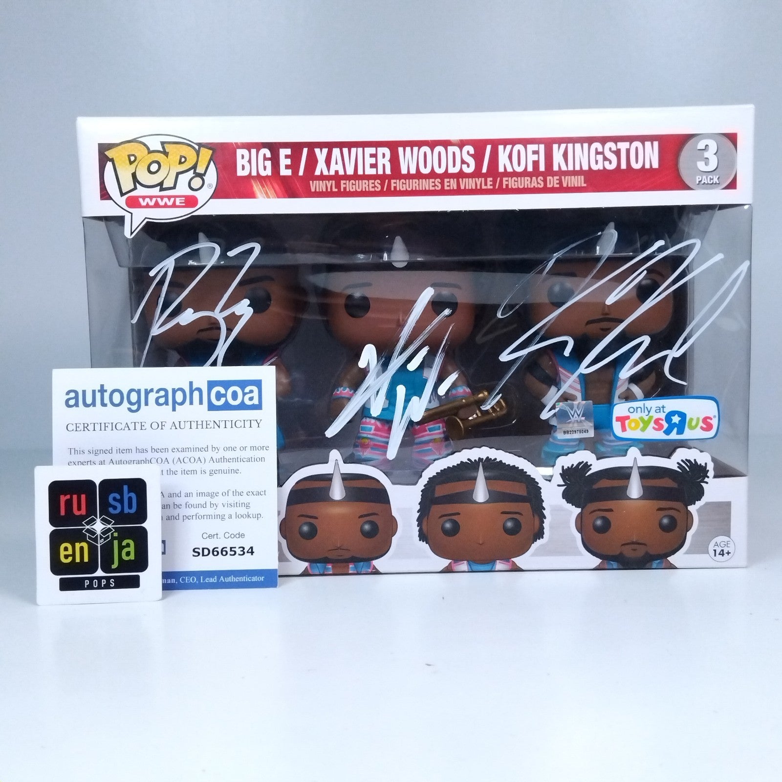 Funko Pop! WWE The New Day Big E Kofi Xavier Triple Signed w/COA 3 Pack