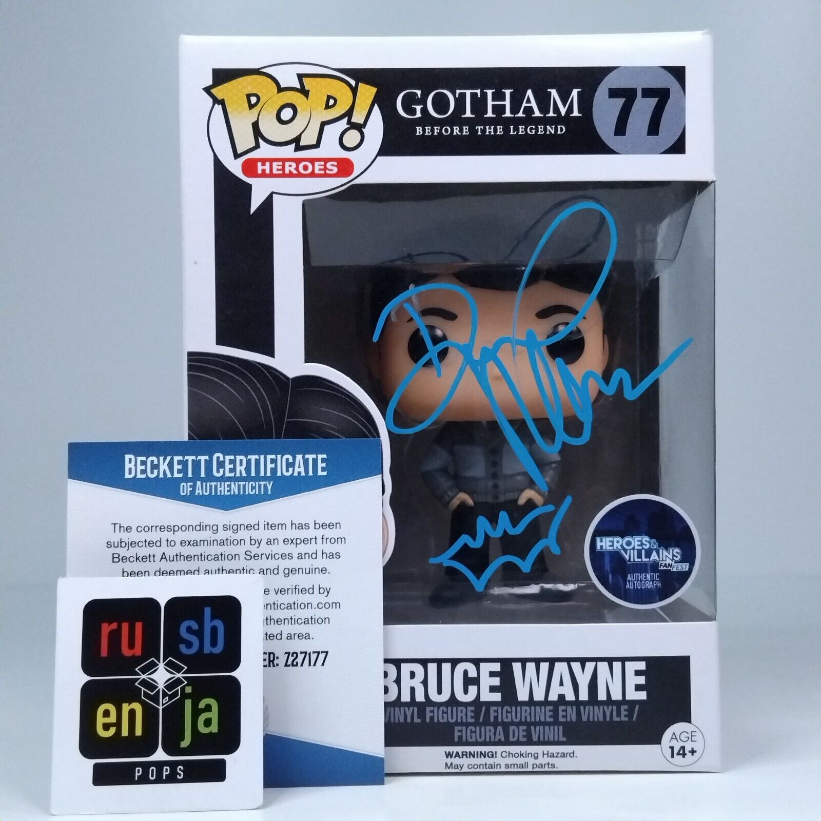 Funko Pop! DC Heroes Batman Gotham Bruce Wayne Signed David Mazouz COA #77