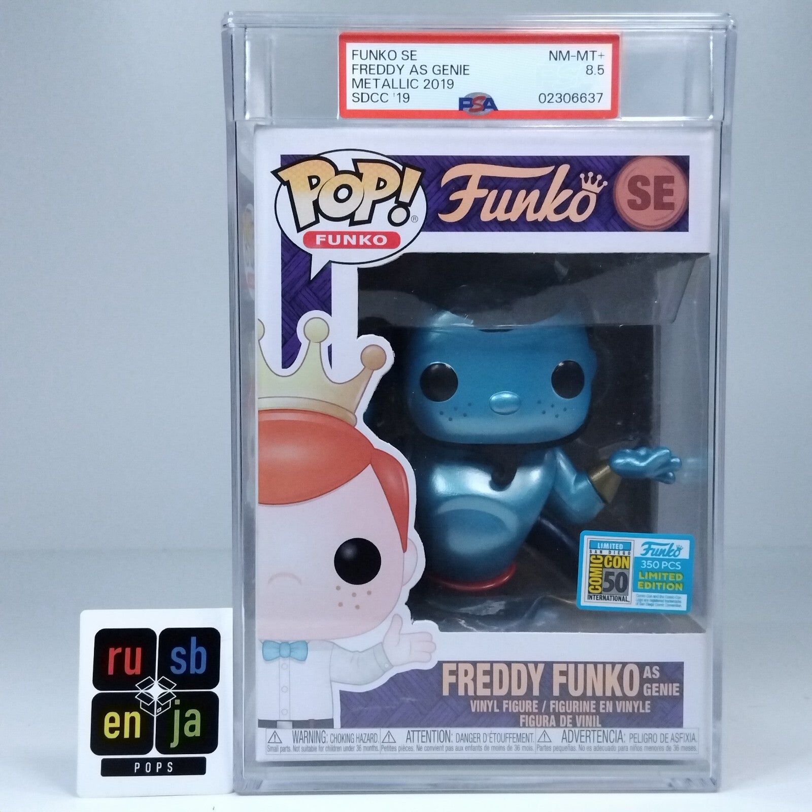 Funko Pop! Disney Aladdin Freddy Funko as Genie Metallic 350 Pc SDCC #SE PSA 8.5