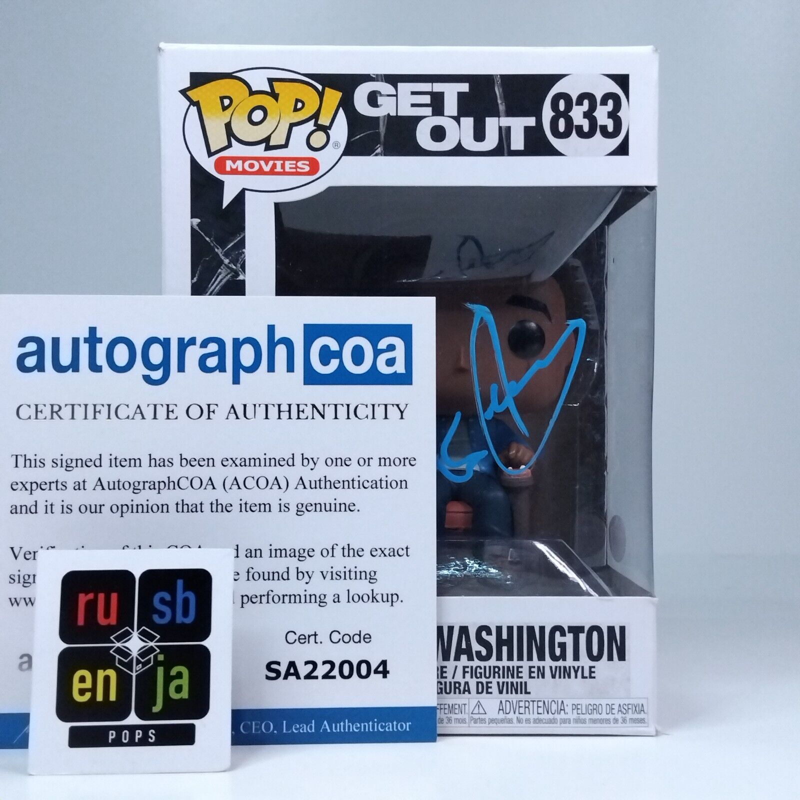 Funko Pop! Movies Get Out Chris Washington Signed Daniel Kaluuya COA #833 WS