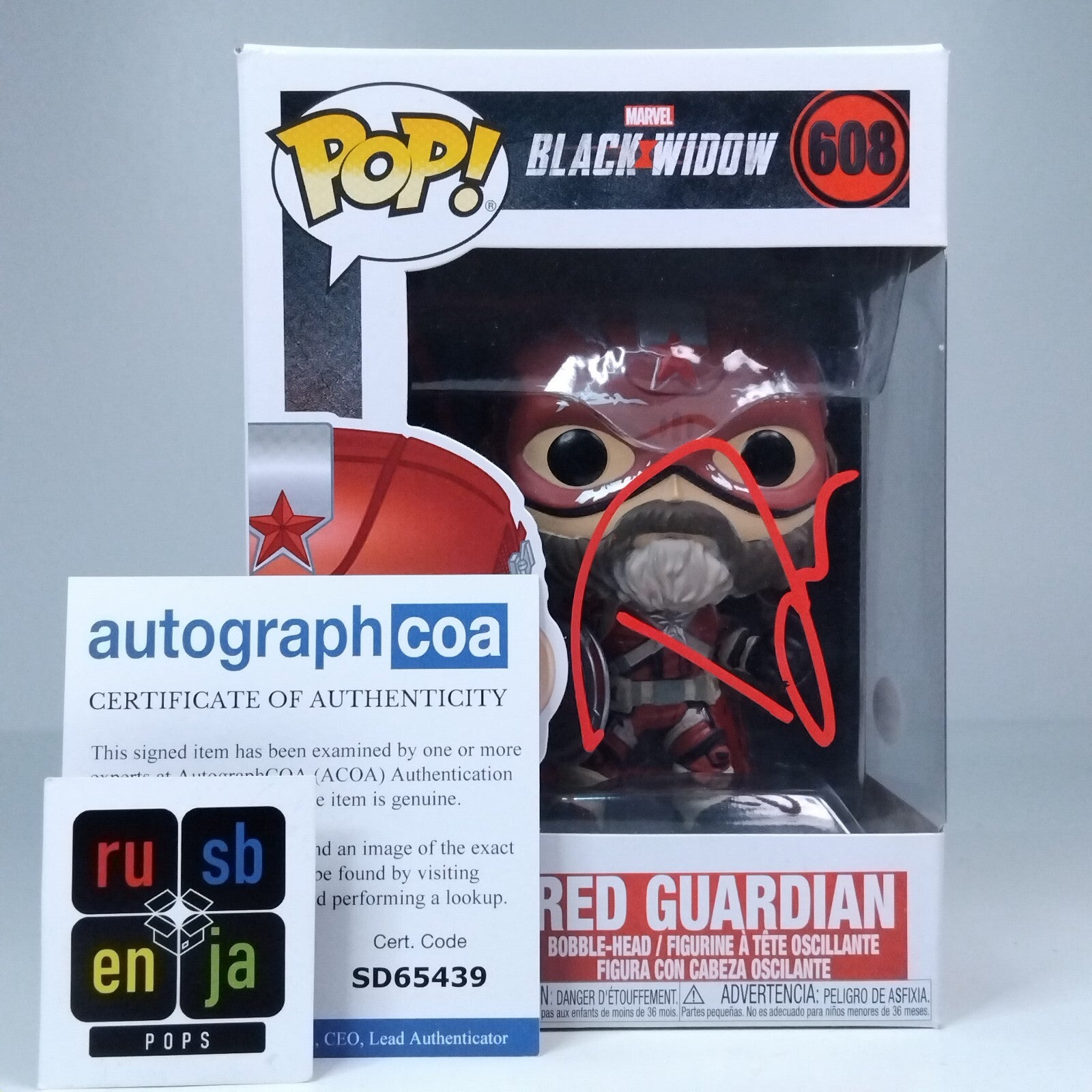 Funko Pop! Marvel Black Widow Red Guardian Signed David Harbour #608 COA WS