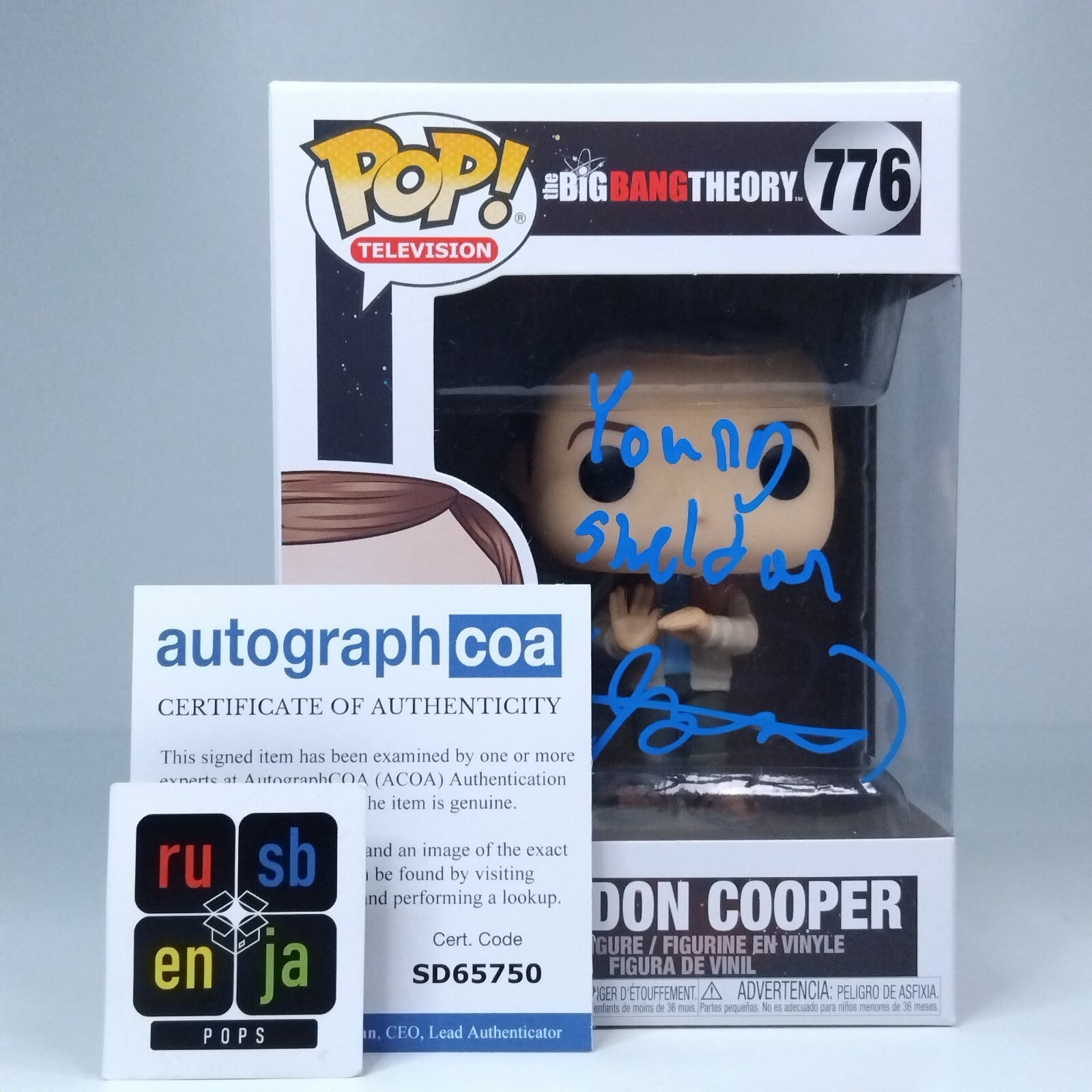 Funko Pop! TV Big Bang Young Sheldon Cooper Signed w/ CN Iain Armitage #776 WS