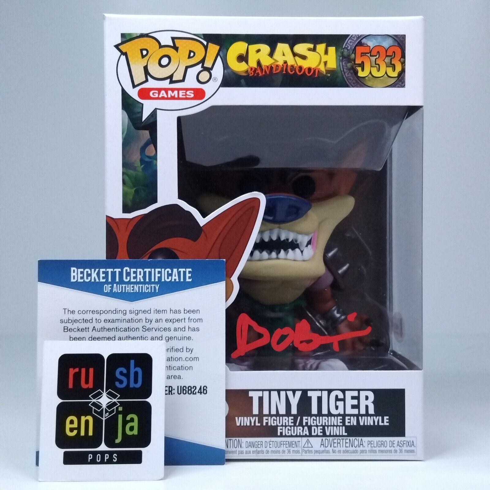 Funko Pop! Games Crash Bandicoot Tiny Tiger Signed Brendan O'Brien COA #533
