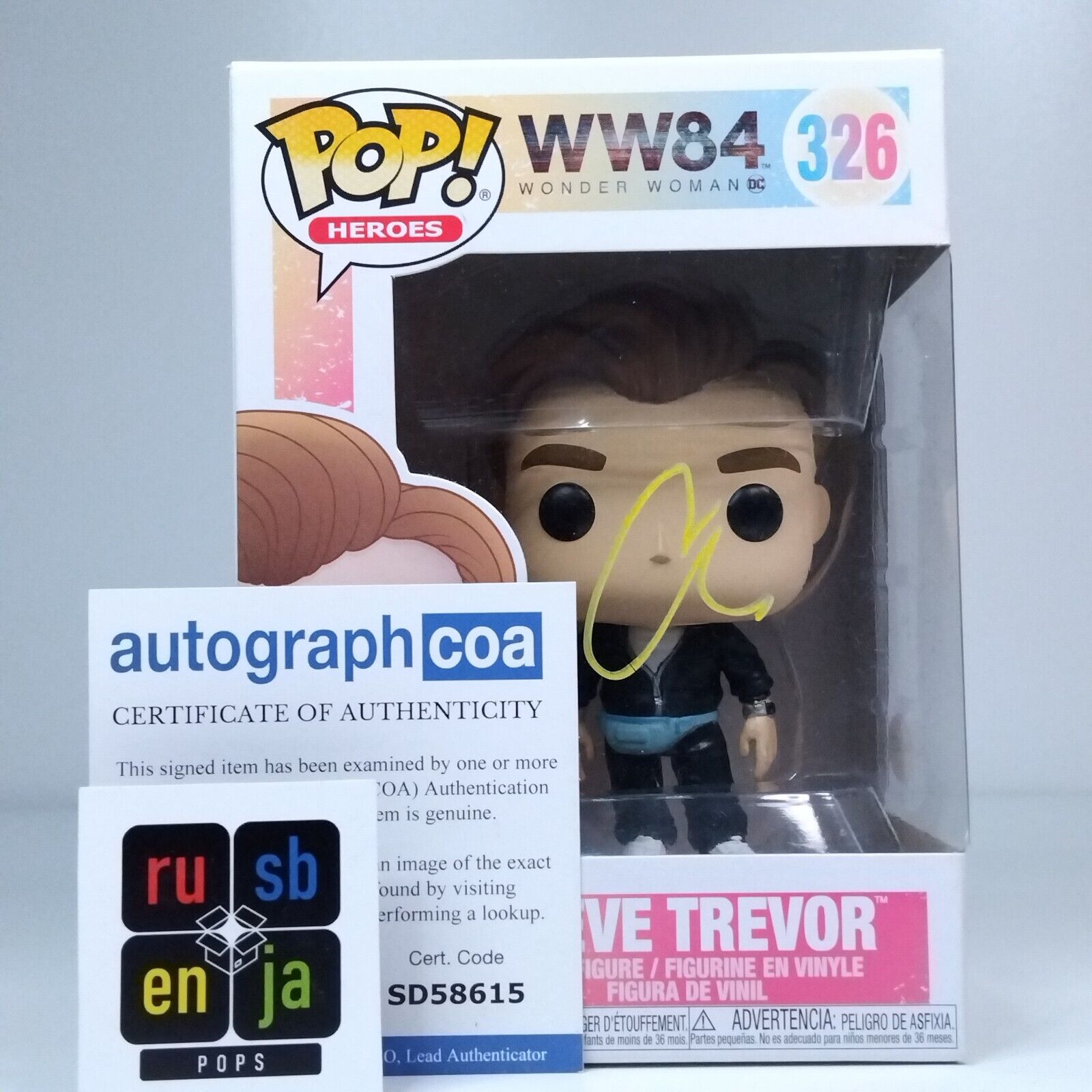 Funko Pop! DC Heroes Wonder Woman Steve Trevor Signed Chris Pine COA #326 WS