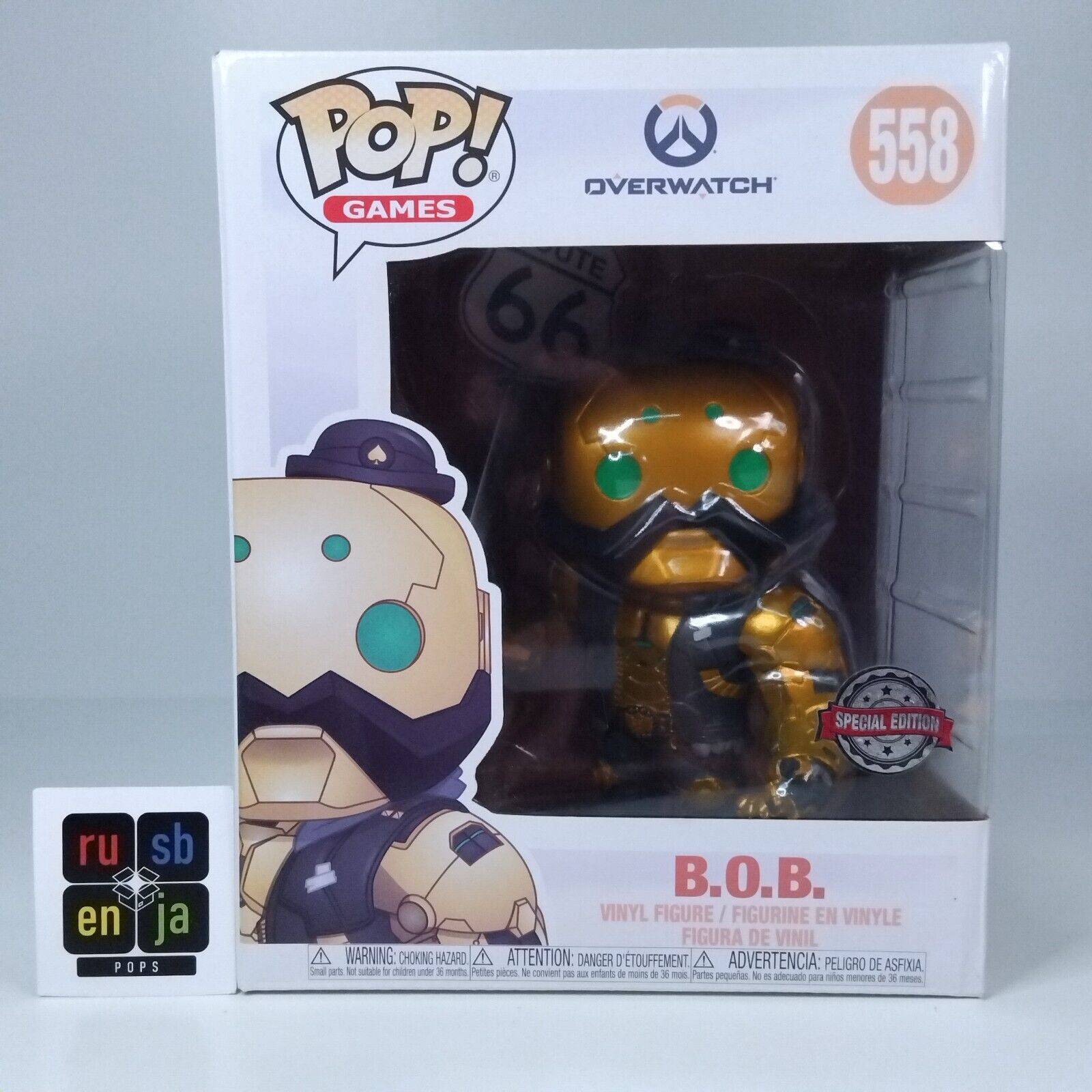 Funko Pop! Games Overwatch B.O.B. BOB Gold 6" Inch #558 FADED BOX FRONT