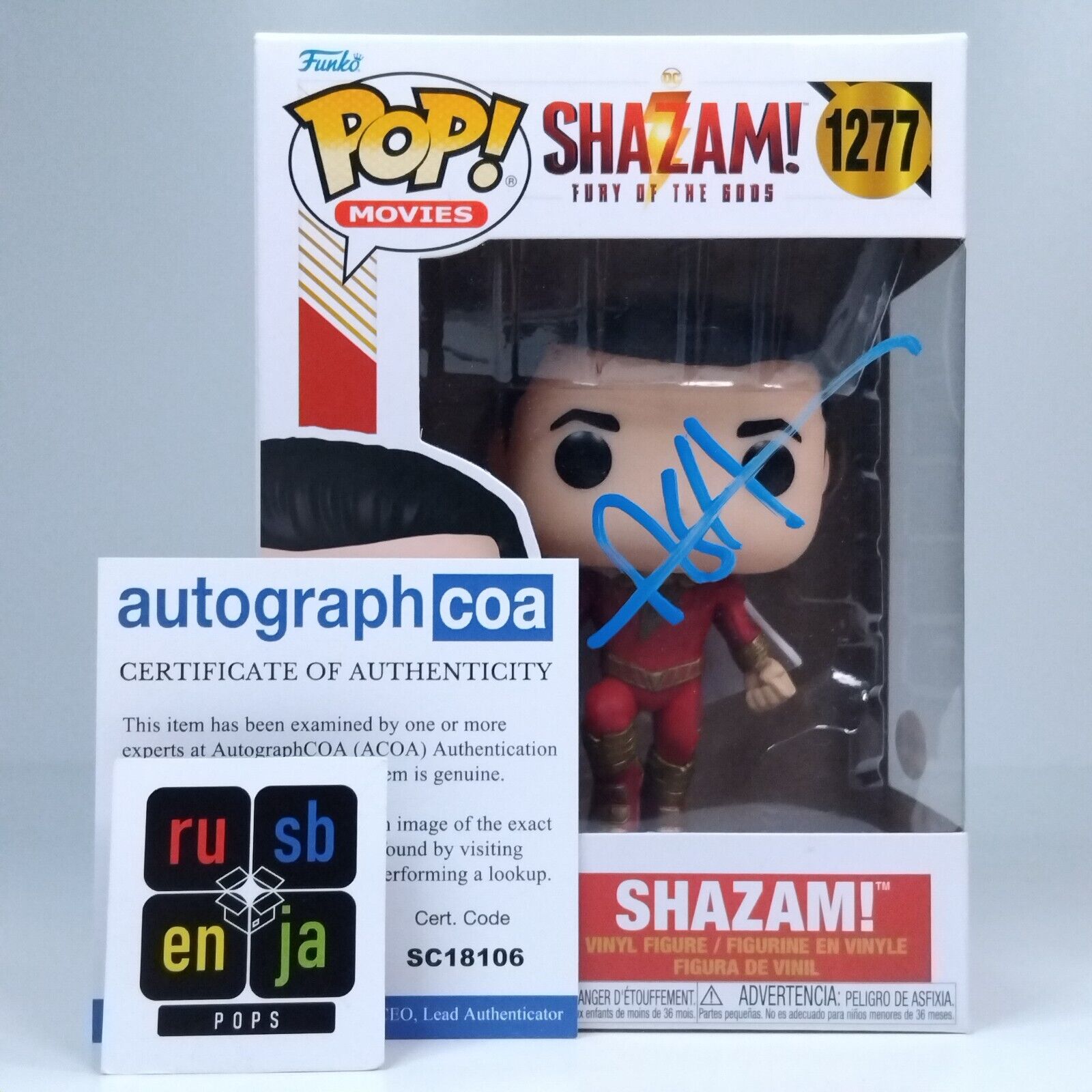 Funko Pop! DC Heroes Shazam Signed Asher Angel COA #1277 WS