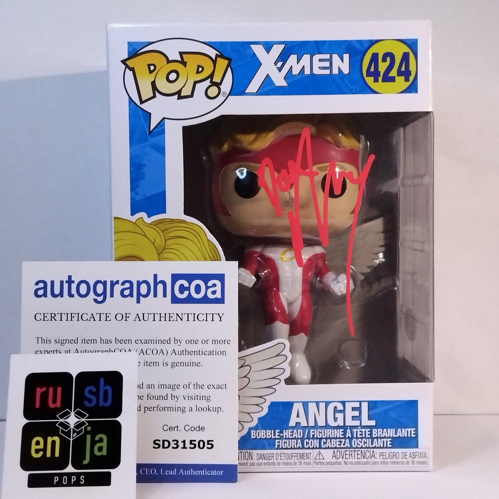 Funko Pop! Marvel X-Men Angel Signed Ben Hardy COA #424 WS