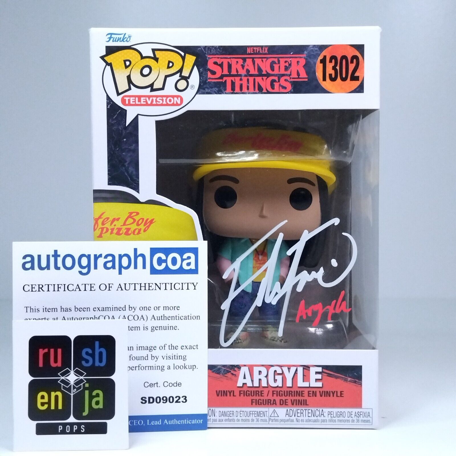 Funko Pop! TV Stranger Things Argyle Signed Quoted Eduardo Franco COA #1302