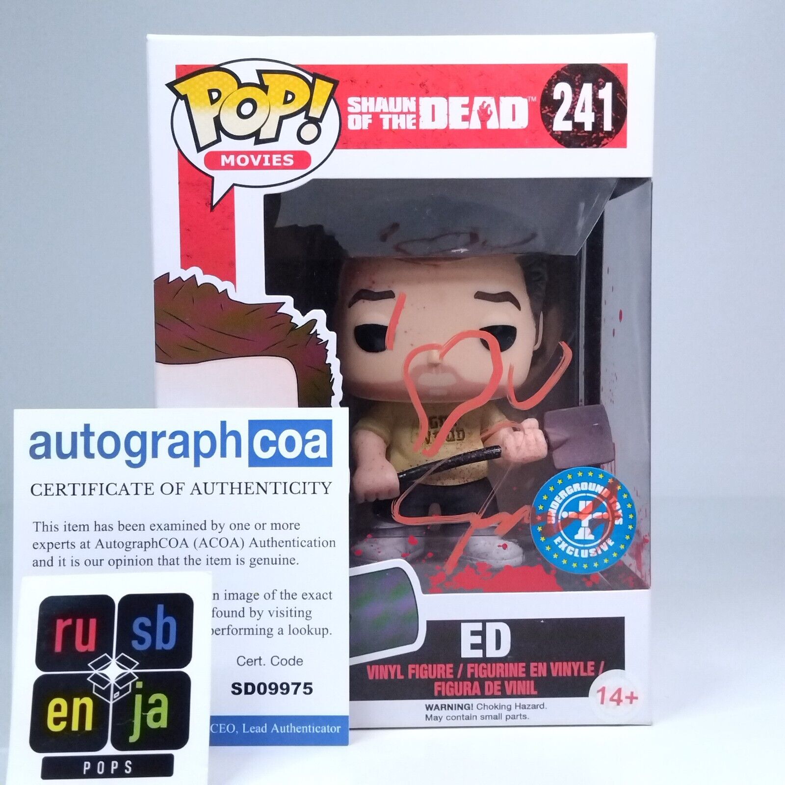 Funko Pop! Movies Horror Shaun of the Dead Bloody Ed Signed Nick Frost COA #241