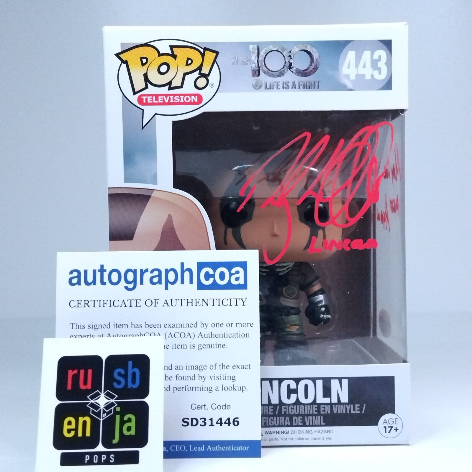 Funko Pop! TV The 100 Lincoln Signed Ricky Whittle COA #443 WS