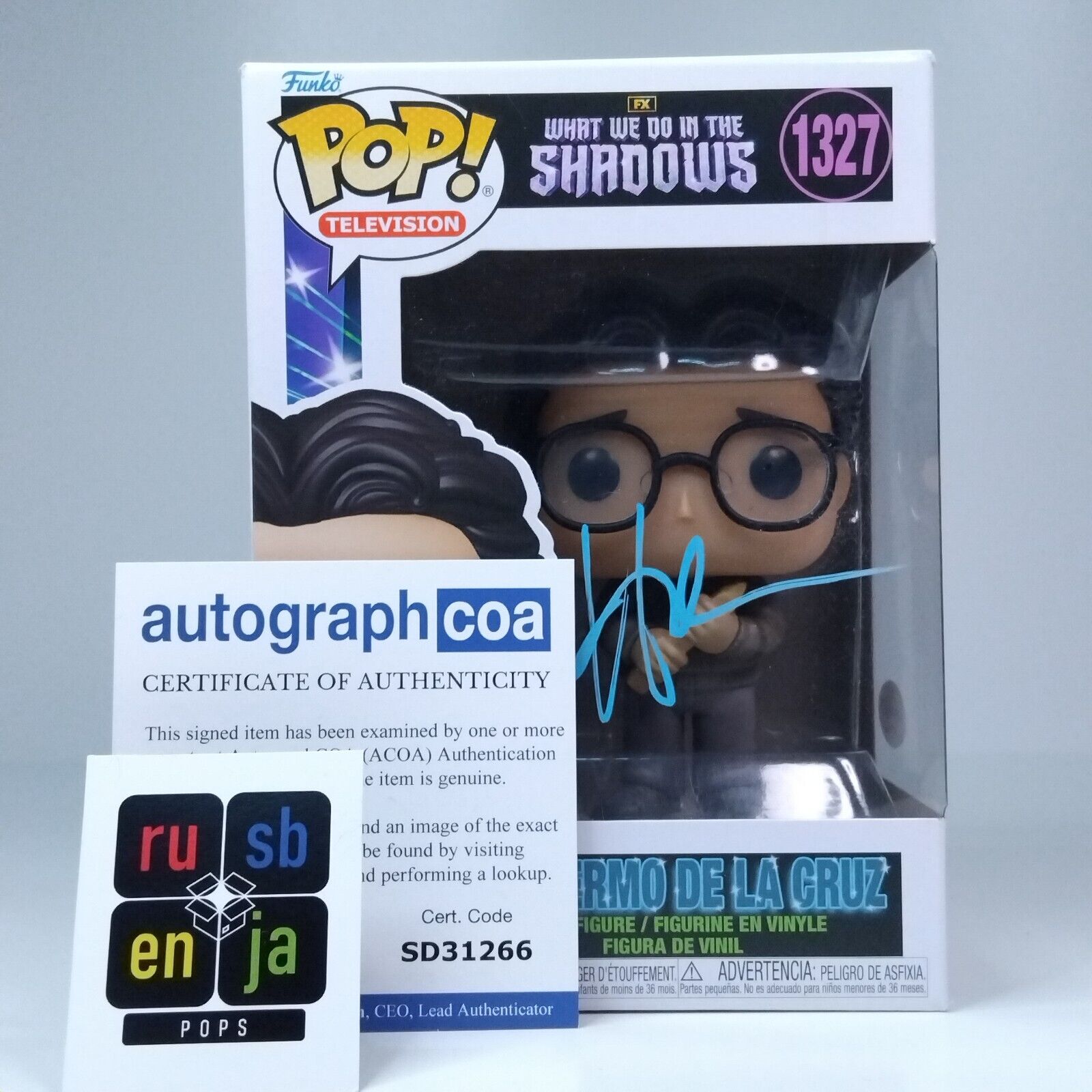 Funko Pop! TV Shadows Guillermo De La Cruz Signed Harevy Guillen COA #1327 WS