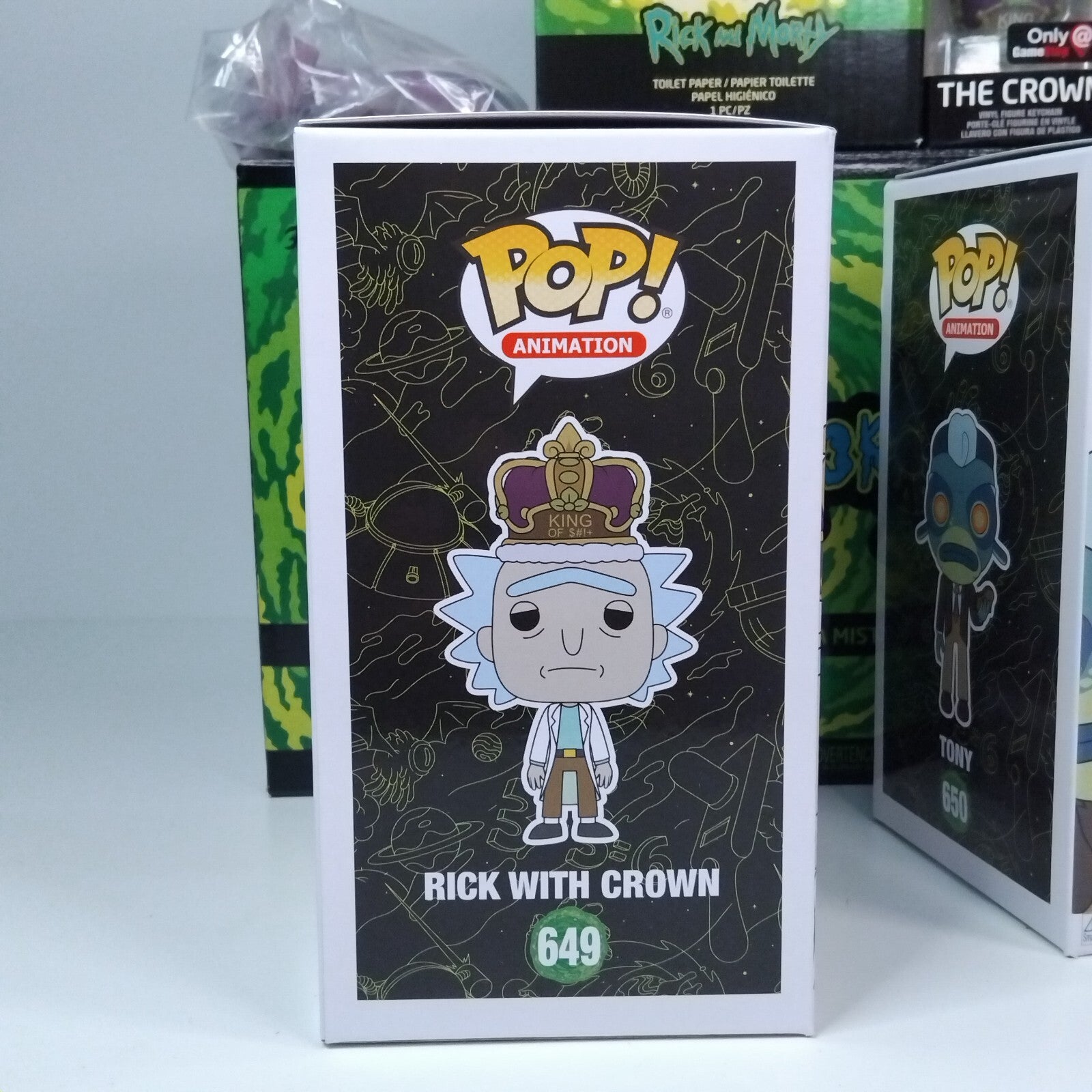 Funko Pop! Animation Rick and Morty - Gamestop Tony #650 & Rick with Crown #649