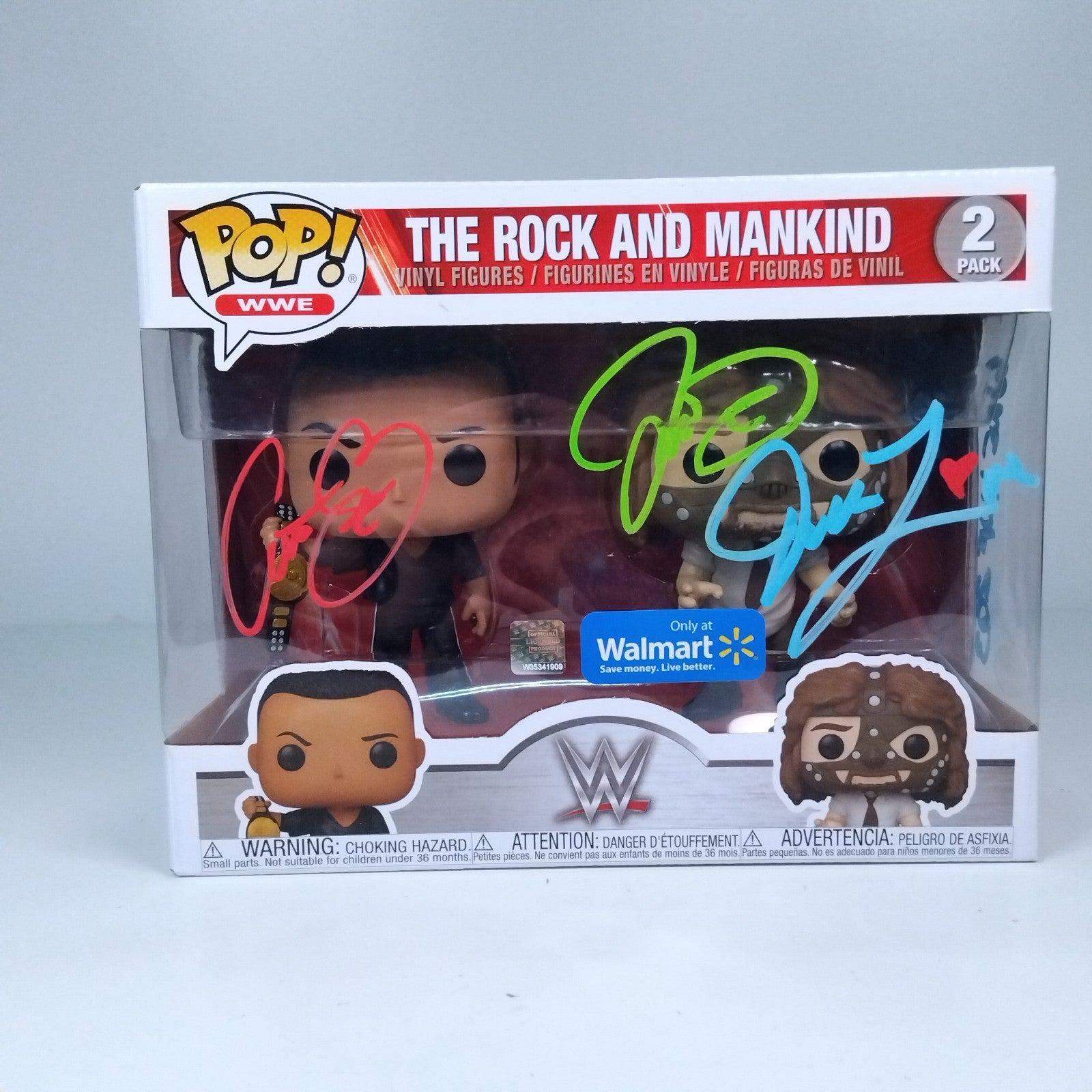 Funko Pop! WWE Rock & Mankind Triple Signed - Mankind Dude Love Catcus Jack COA