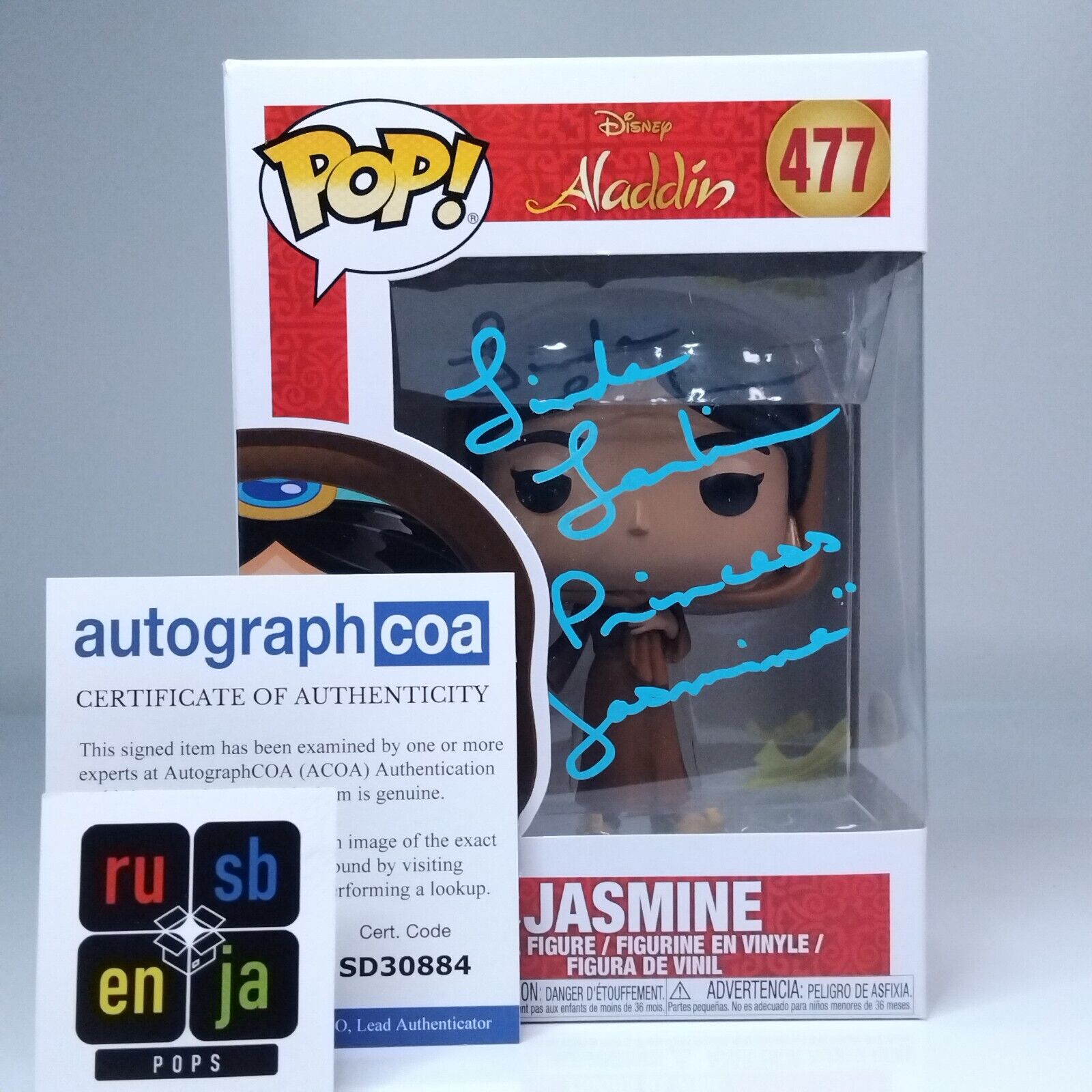 Funko Pop! Disney Aladin Princess Jasmine Signed Linda Larkin COA #477 WS