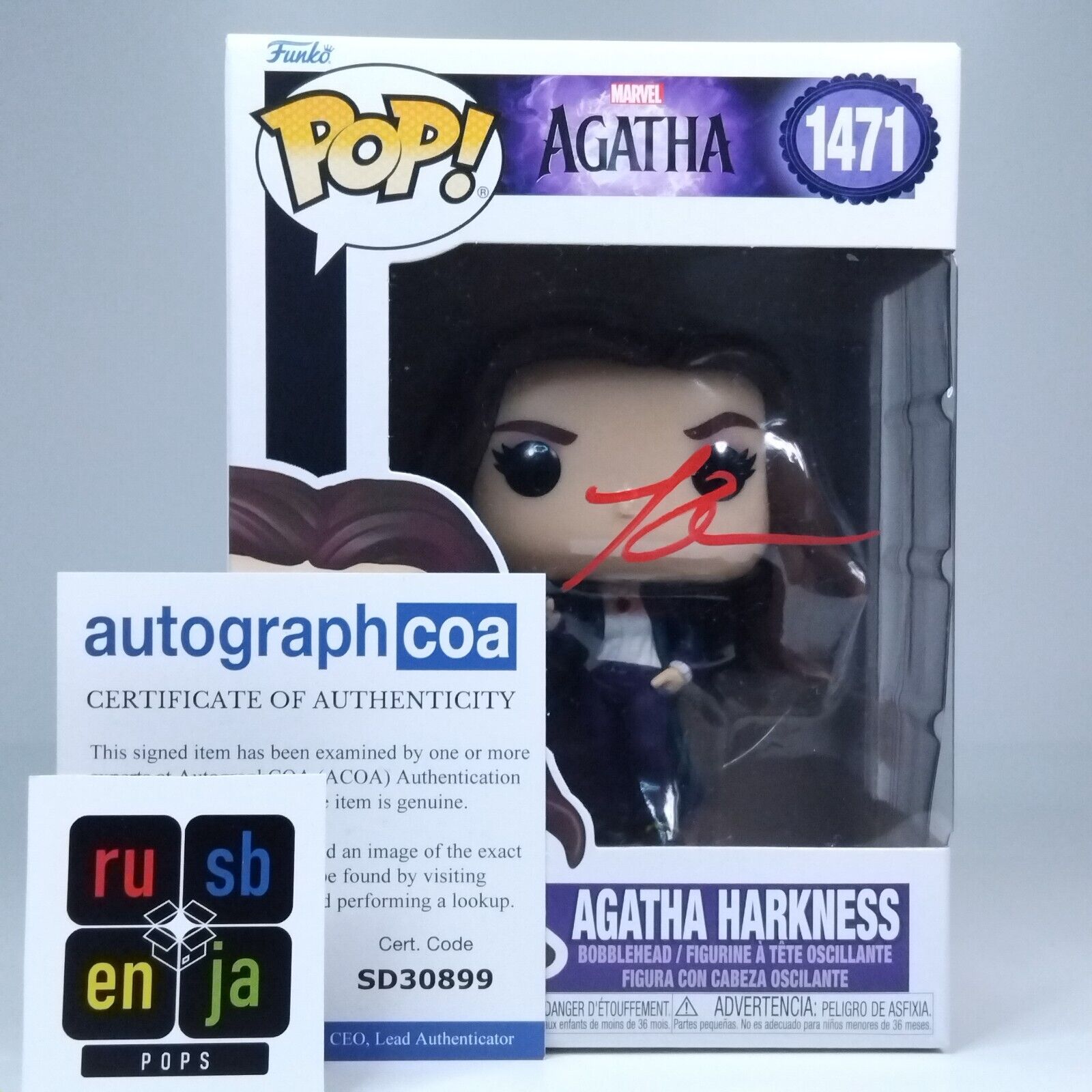 Funko Pop! Marvel Agatha Harkness Signed Kathryn Hahn COA #1471 WS