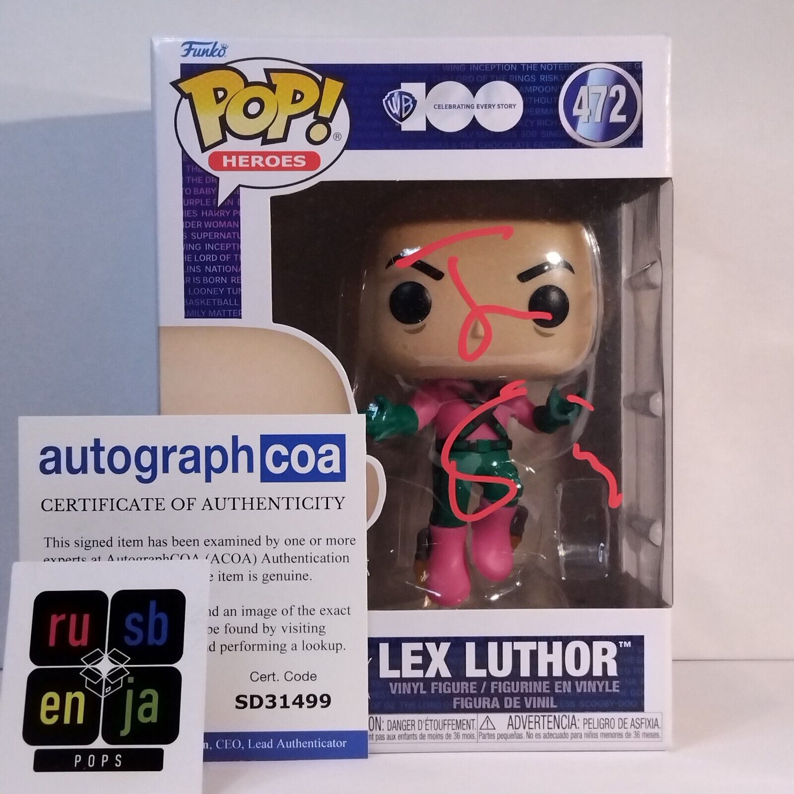 Funko Pop! DC Heroes Superman Lex Luthor Signed Jesse Eisenberg COA #472 WS