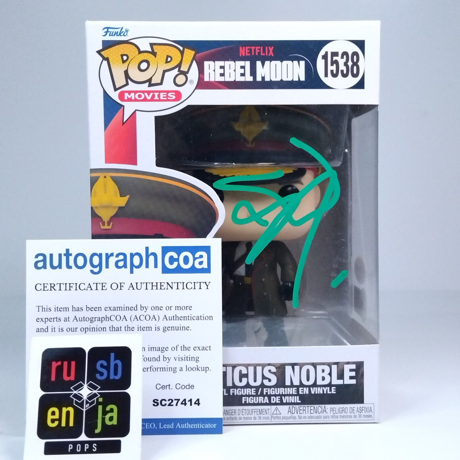 Funko Pop! Movies Rebel Moon Atticus Noble Signed Ed Skrein COA #1538 WS