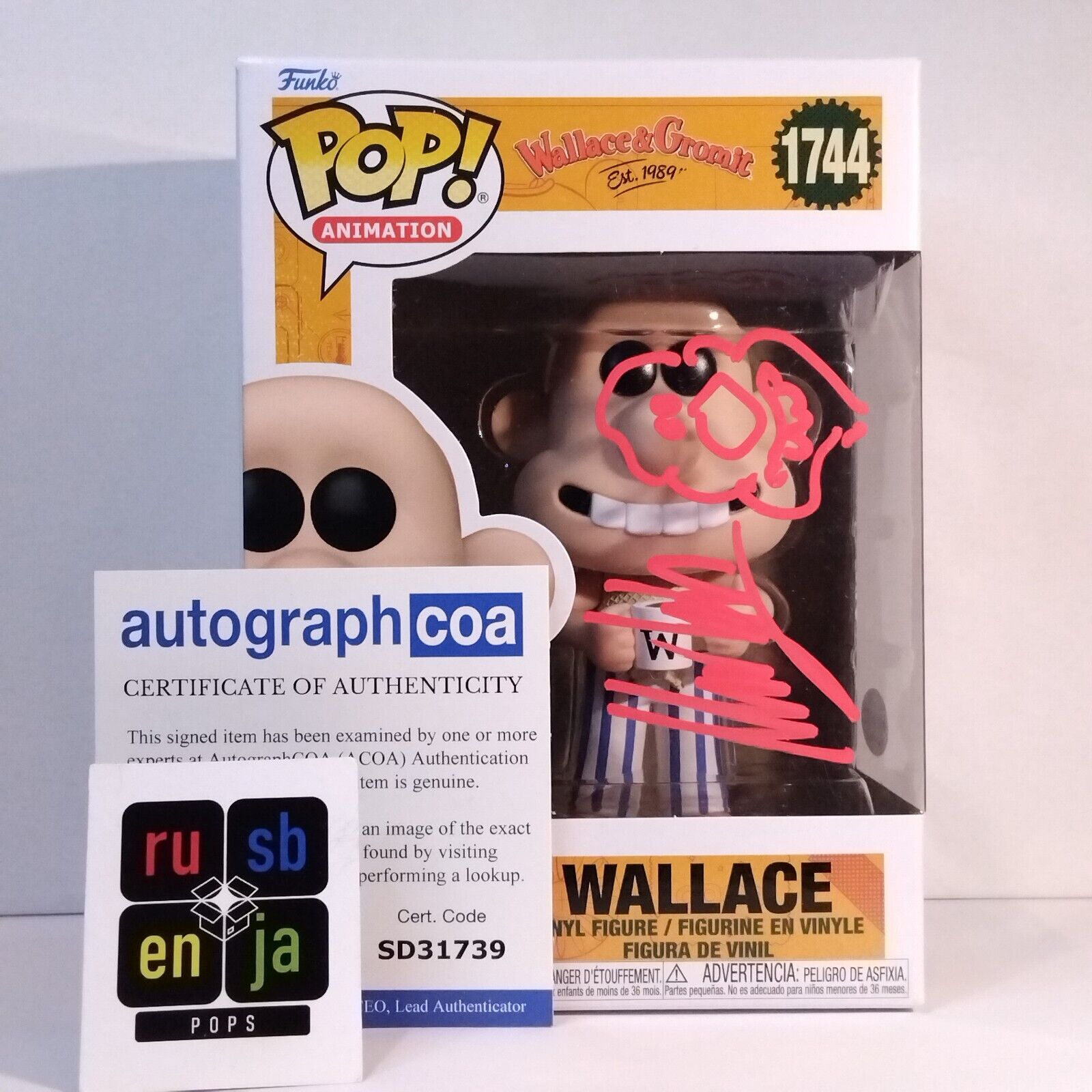 Funko Pop! Animation Wallace & Gromit Signed Merlin Crossingham COA #1744 WS