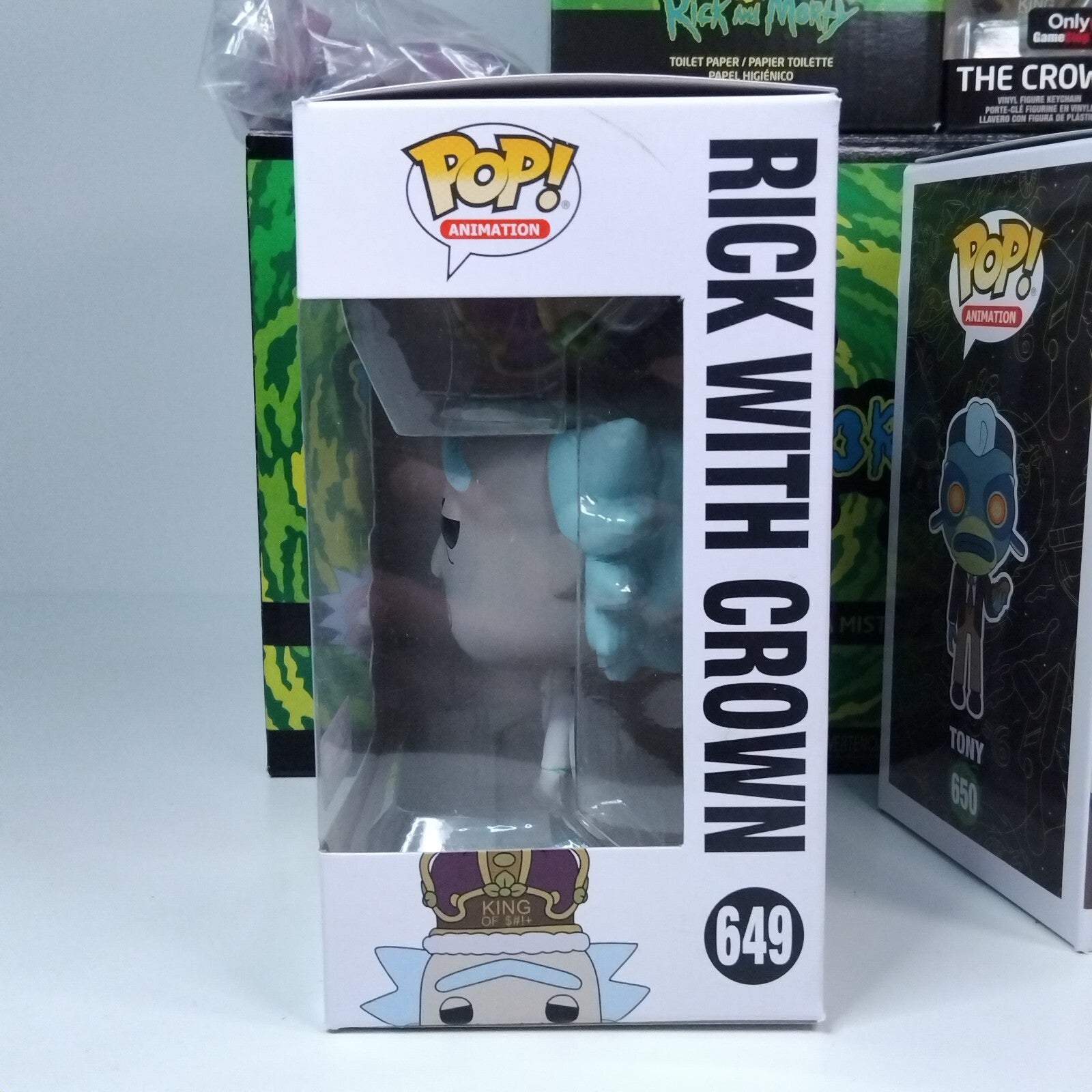 Funko Pop! Animation Rick and Morty - Gamestop Tony #650 & Rick with Crown #649