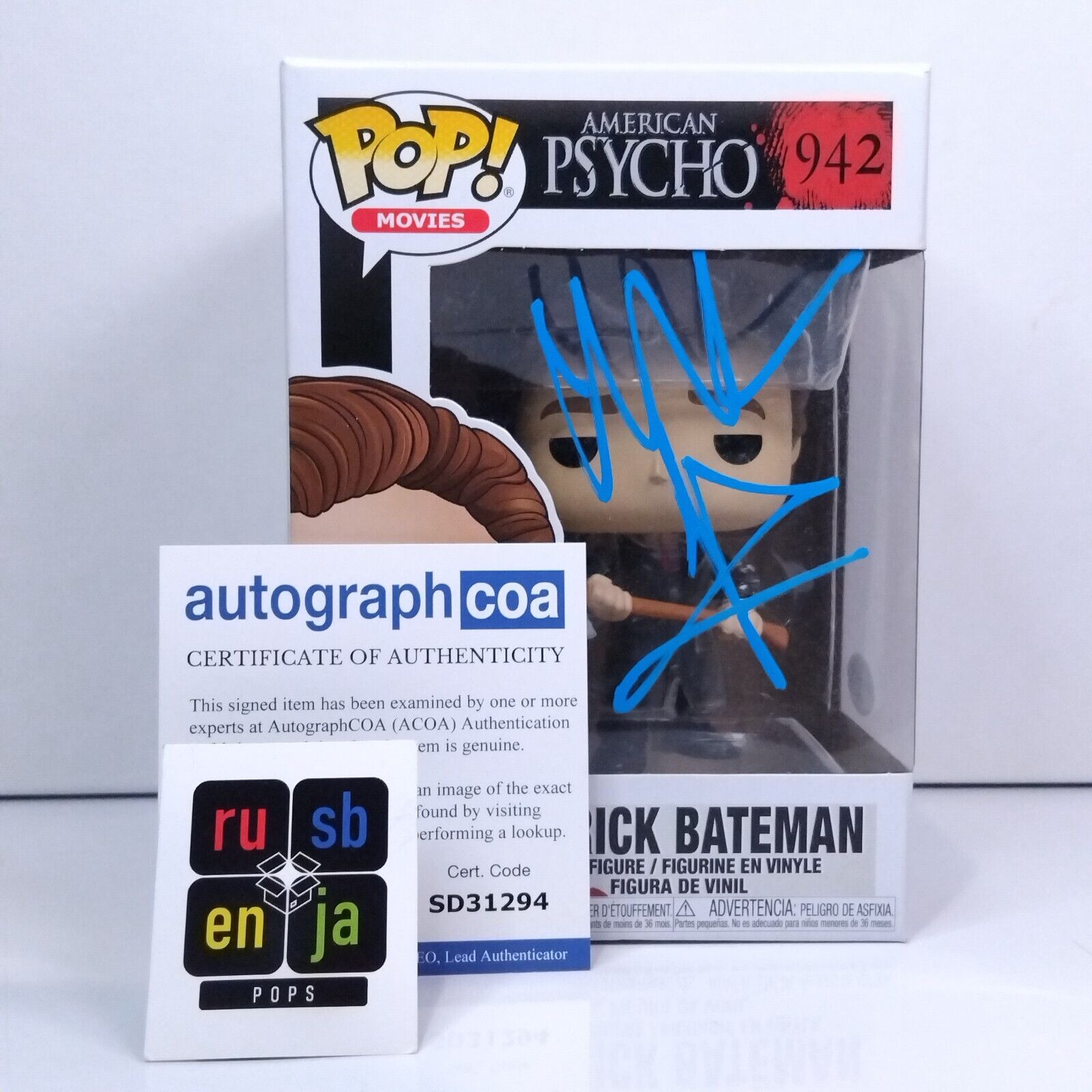 Funko Pop! Movies American Psycho Patrick Bateman Signed Christian Bale #942 WS