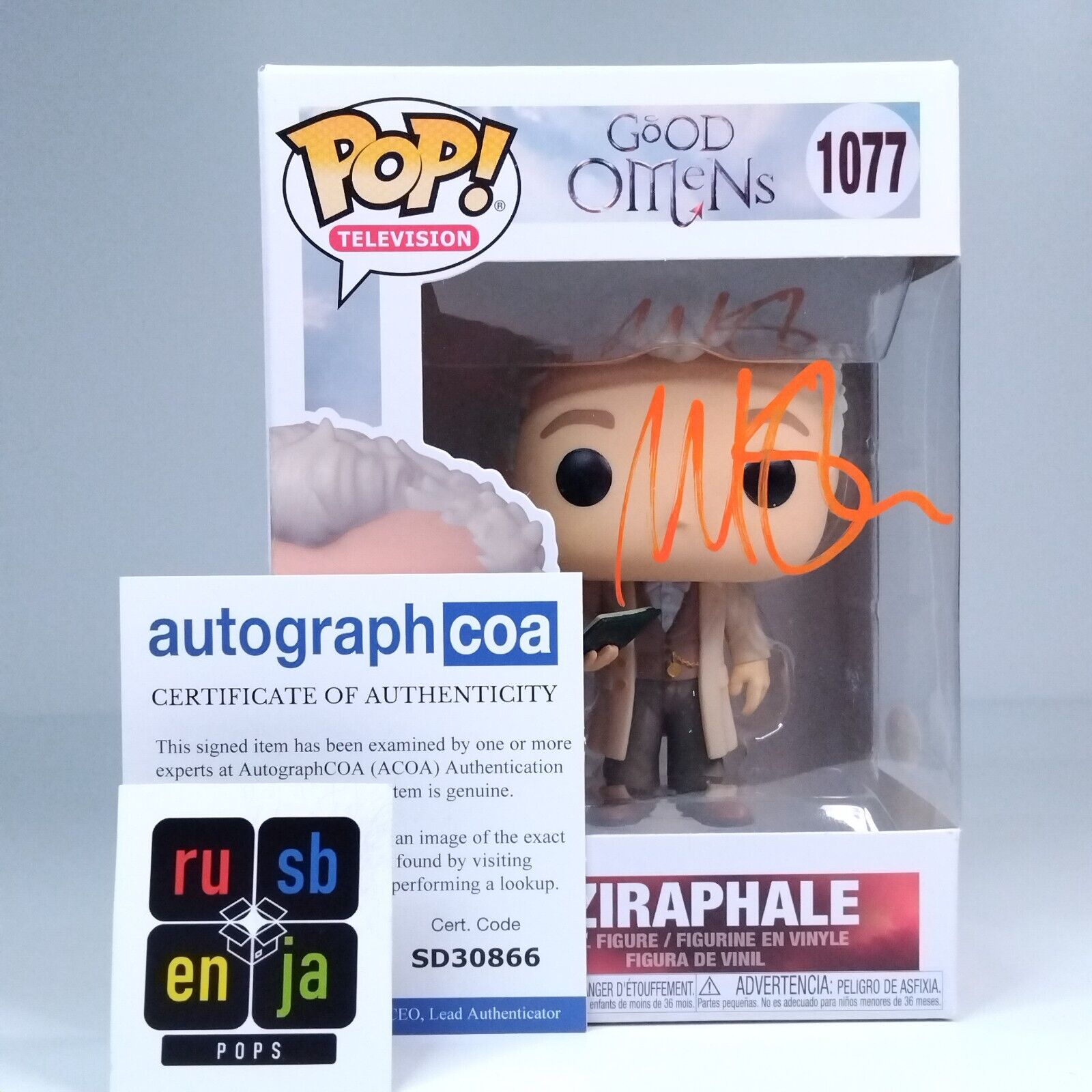 Funko Pop! TV Good Omens Aziraphale Signed Michael Sheen COA #1077 WS