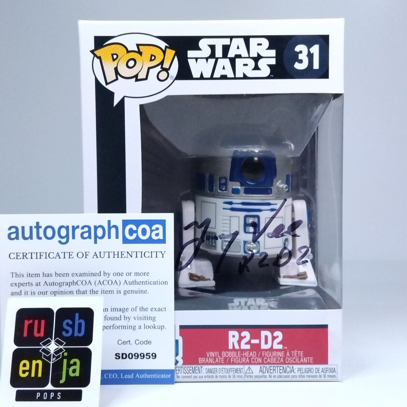 Funko Pop! Star Wars R2-D2 Signed Jimmy Vee COA #31