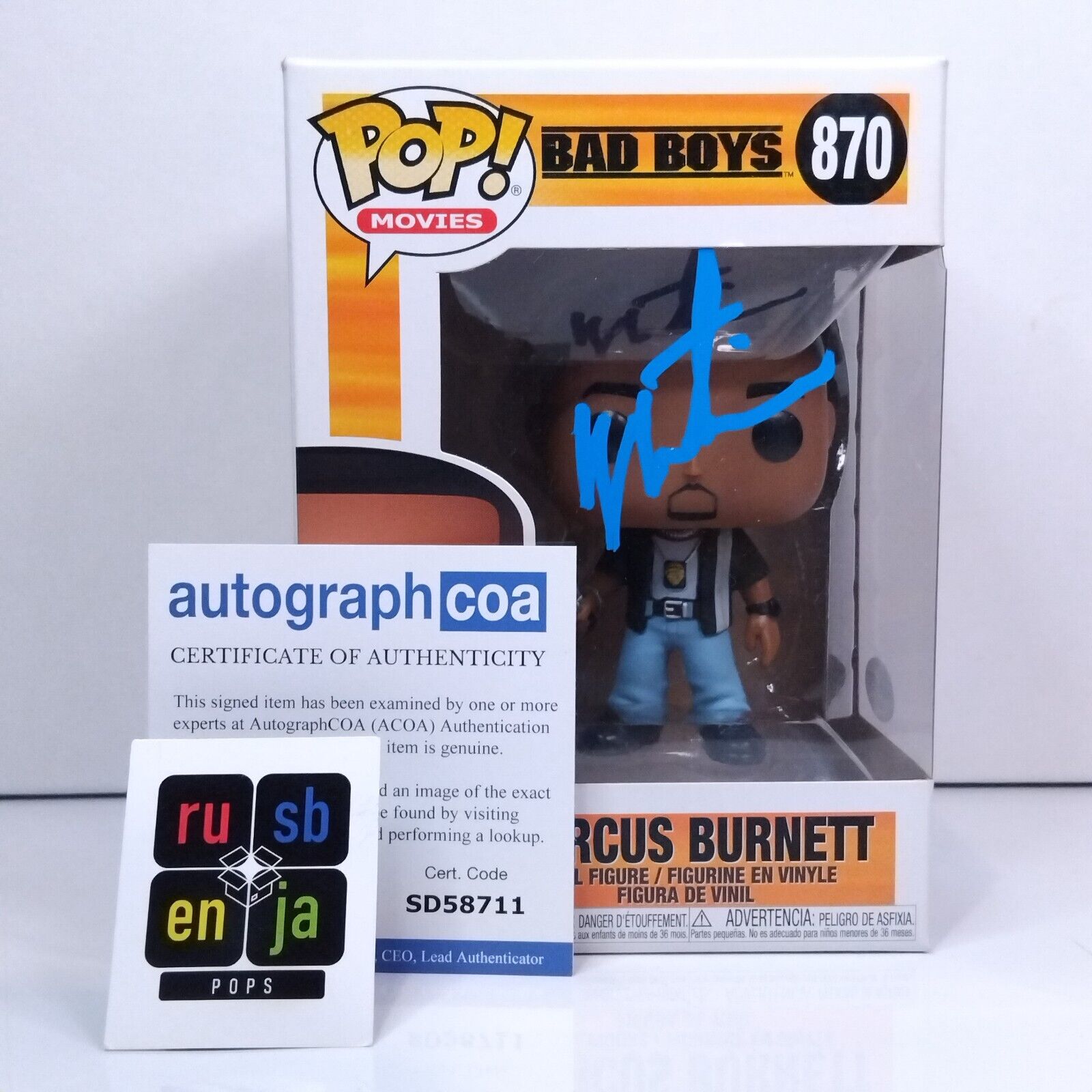 Funko Pop! Movies Bad Boys Marcus Burnett Signed Martin Lawrence COA #870 WS