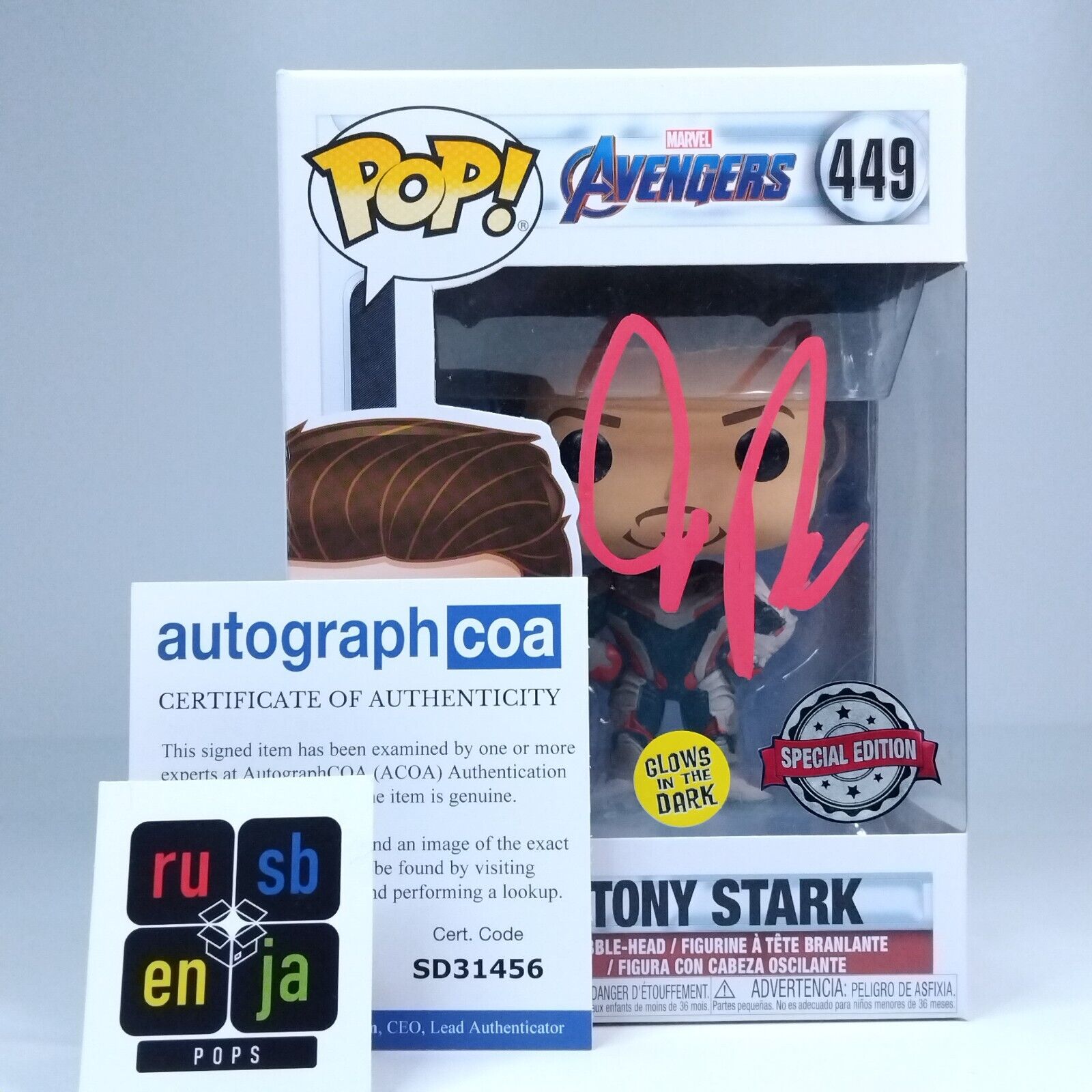 Funko Pop! Marvel Avengers Tony Stark Signed Joe Russo Director COA #449 WS