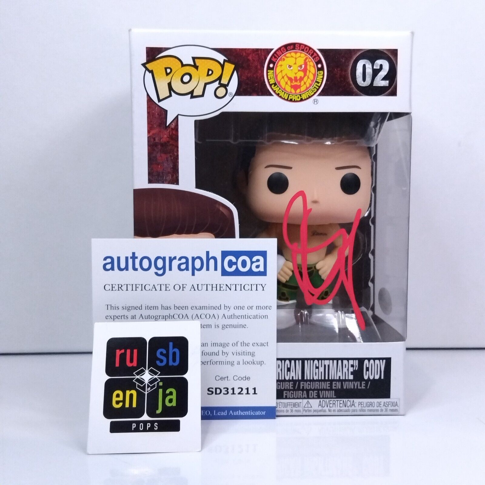 Funko Pop! New Japan Wrestling American Nightmare Cody Rhodes Signed COA #02 WS