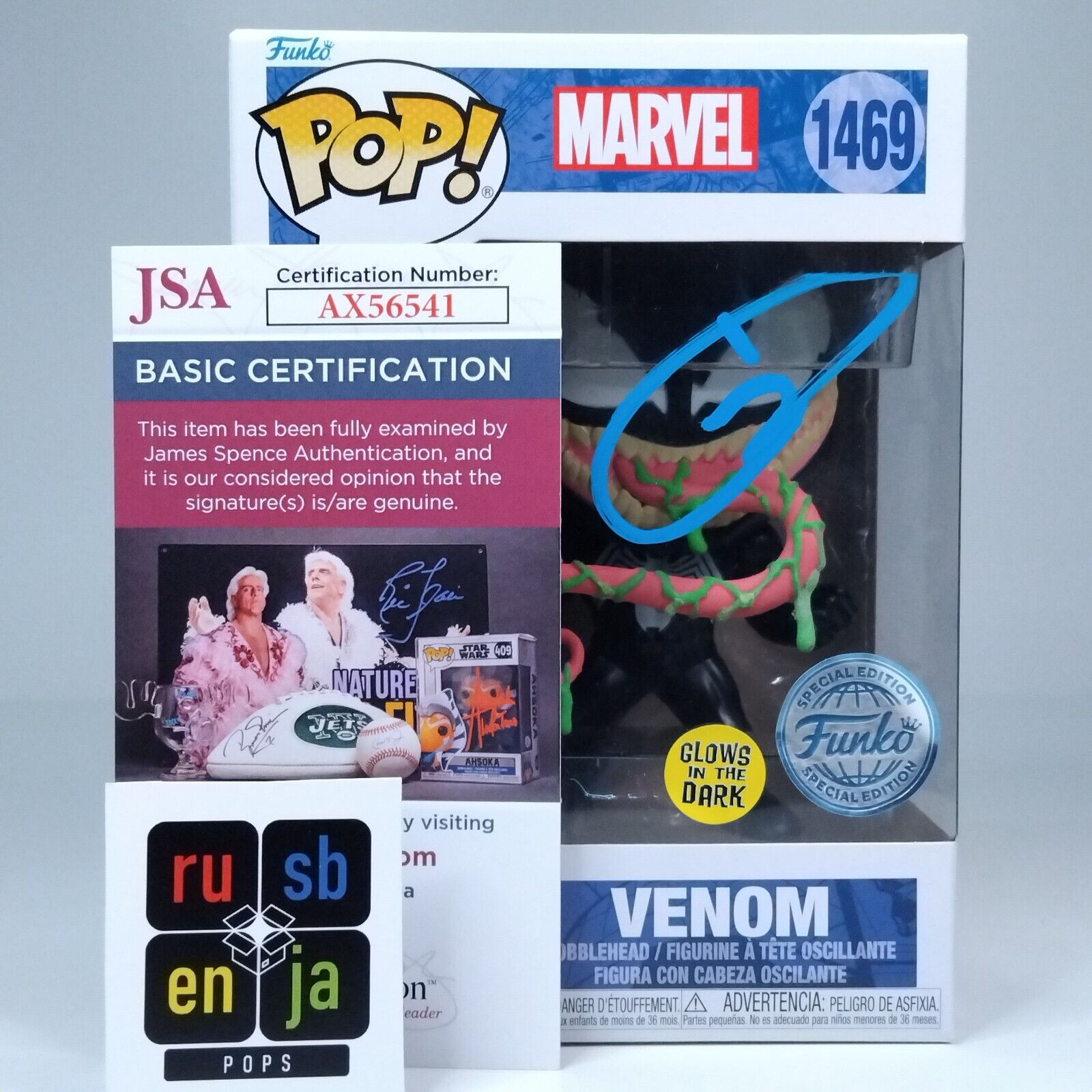 Funko Pop! Marvel Venom Glows Signed Tom Hardy COA #1469 WS