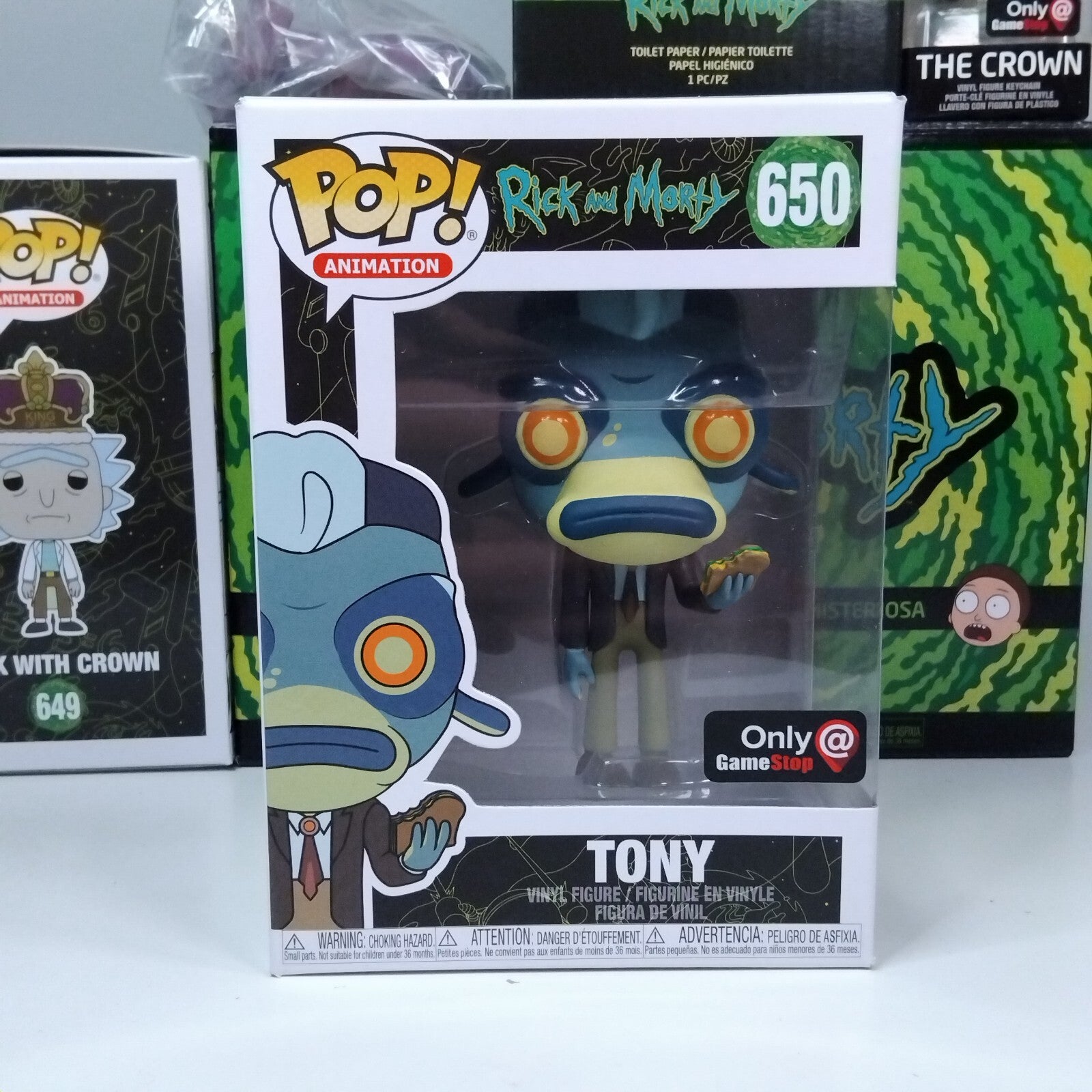 Funko Pop! Animation Rick and Morty - Gamestop Tony #650 & Rick with Crown #649