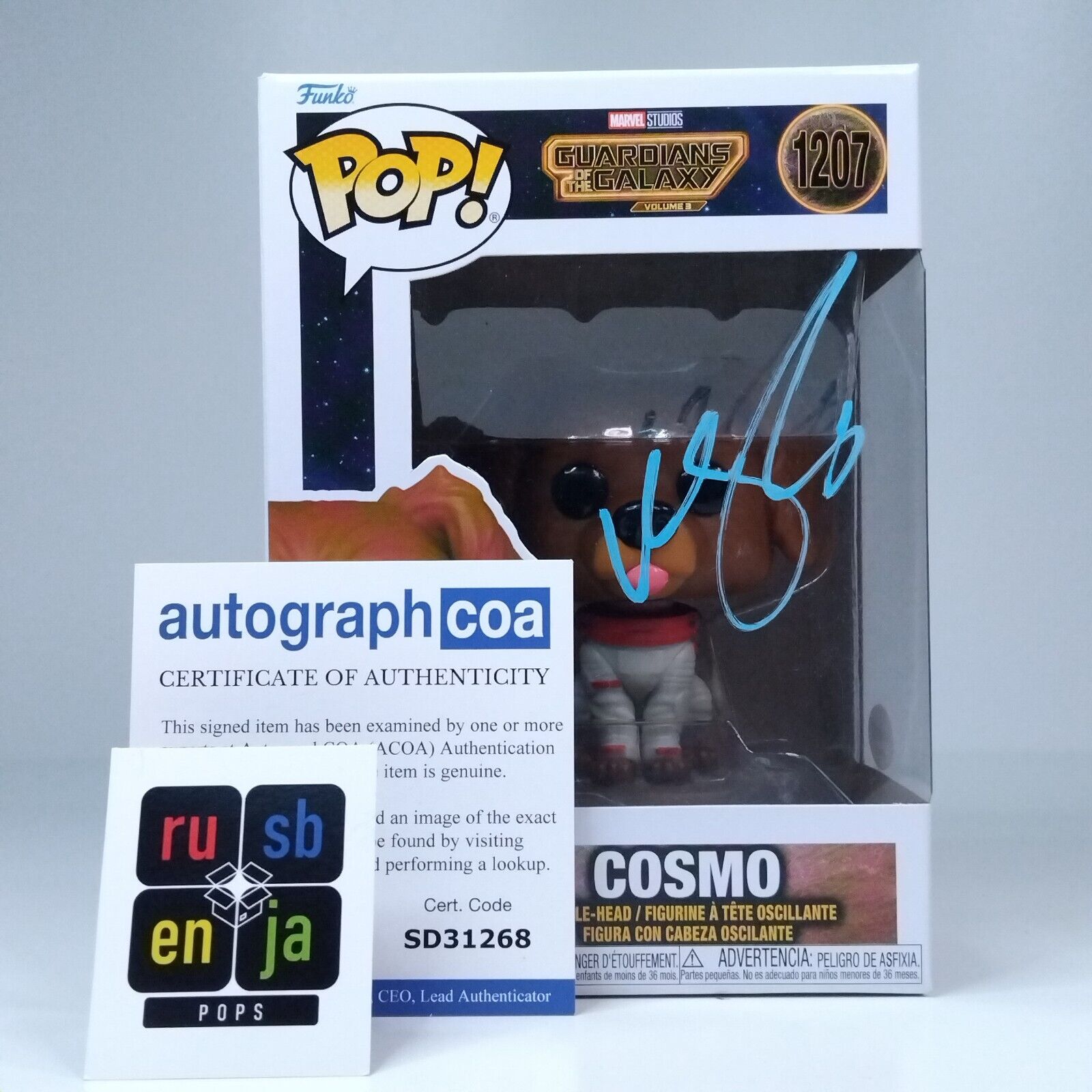 Funko Pop! Marvel Guardians Galaxy Cosmo Signed Maria Bakalova COA #1207 WS