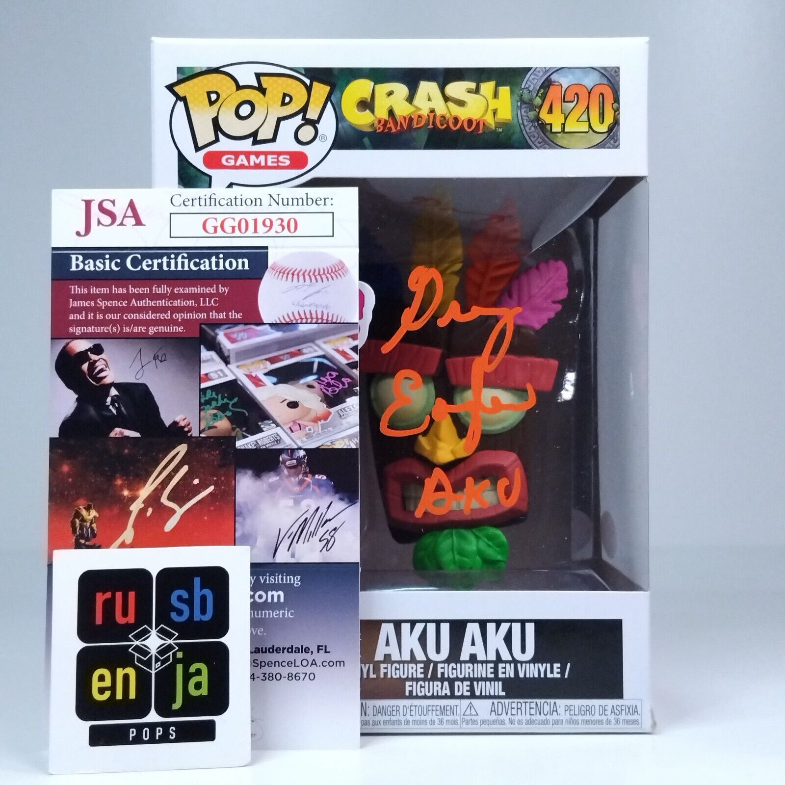 Funko Pop! Games Crash Bandicoot Aku Aku Signed Greg Eagles COA #420