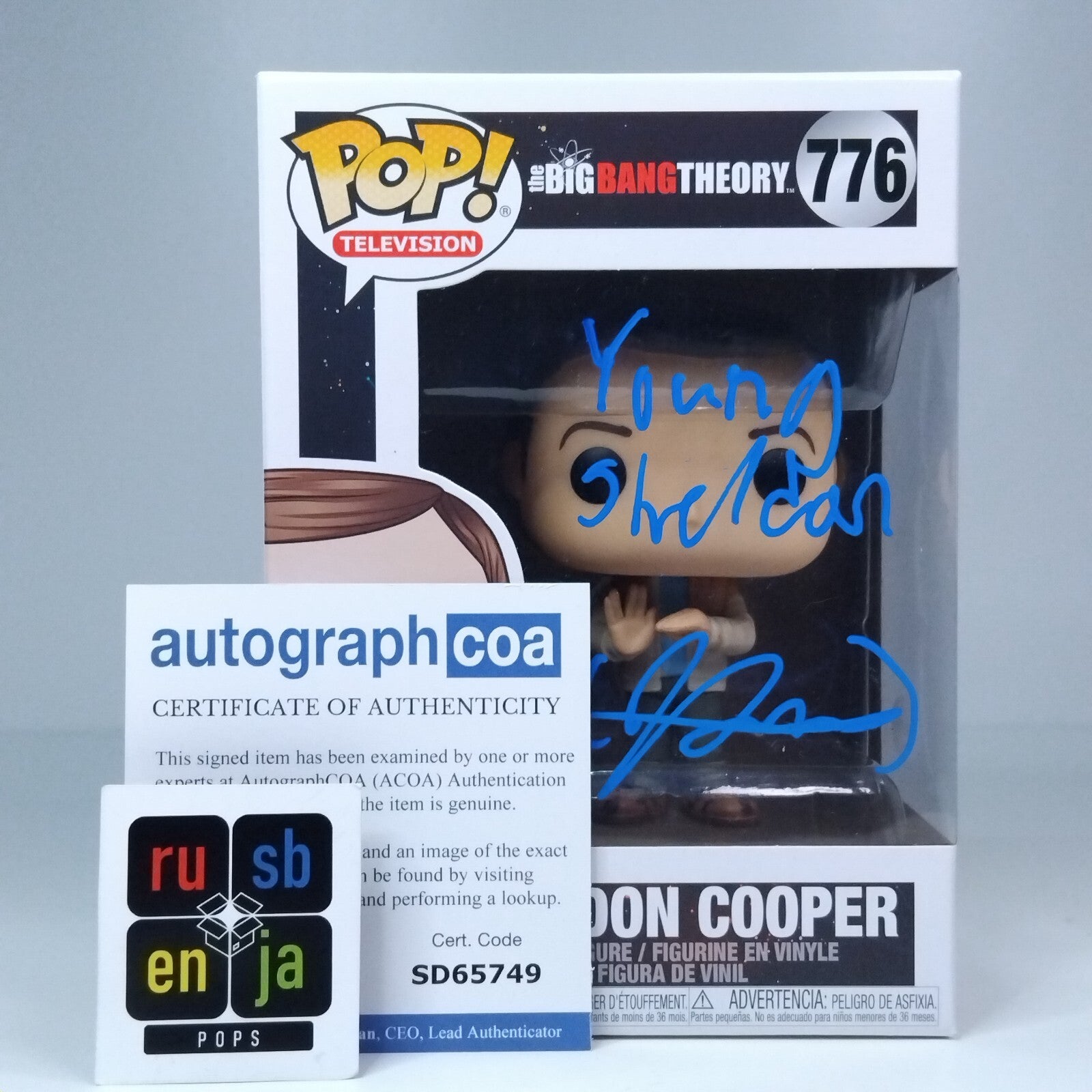 Funko Pop! TV Big Bang Young Sheldon Cooper Signed w/ CN Iain Armitage #776 WS