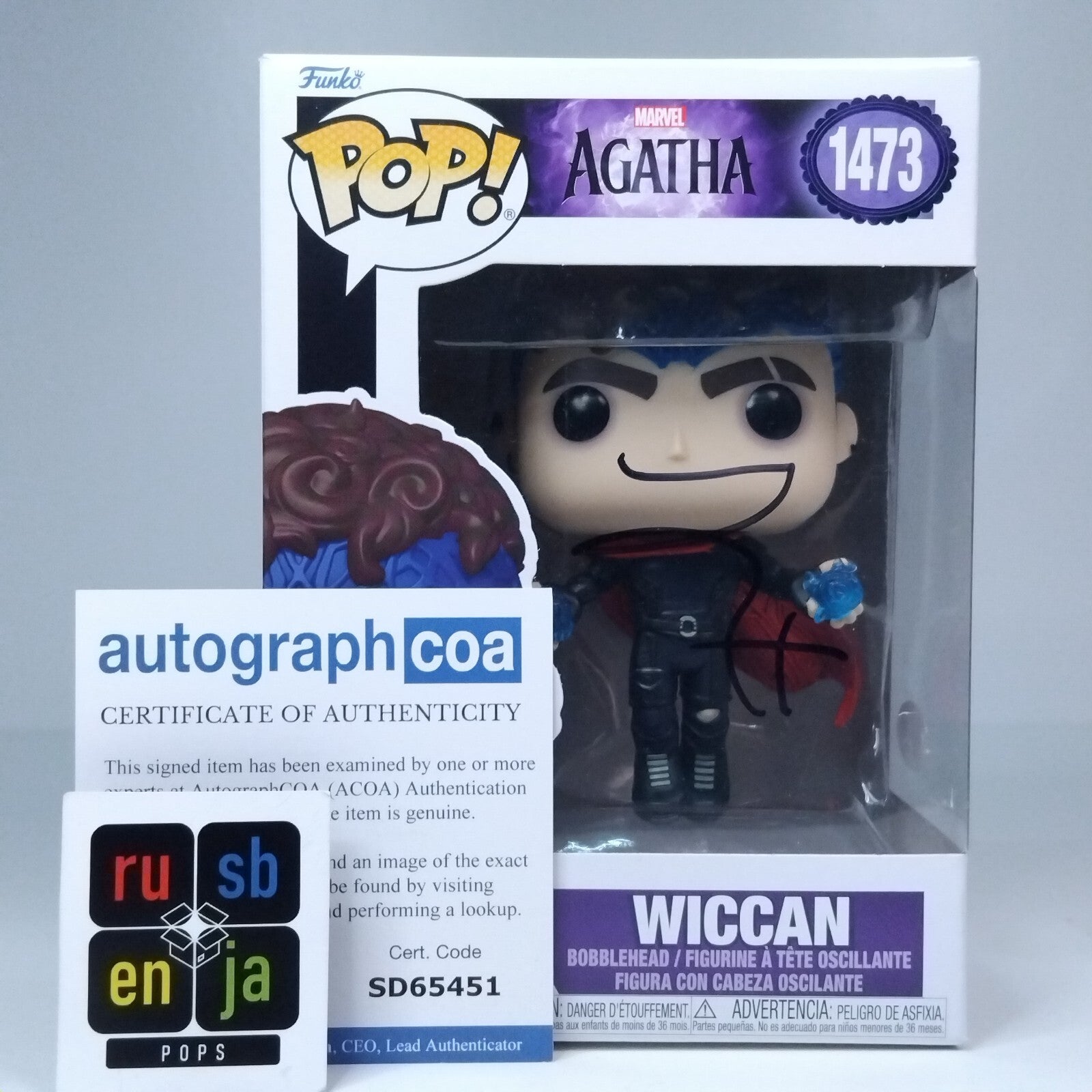 Funko Pop! Marvel Agatha Wiccan Signed Joe Locke COA #1473 WS