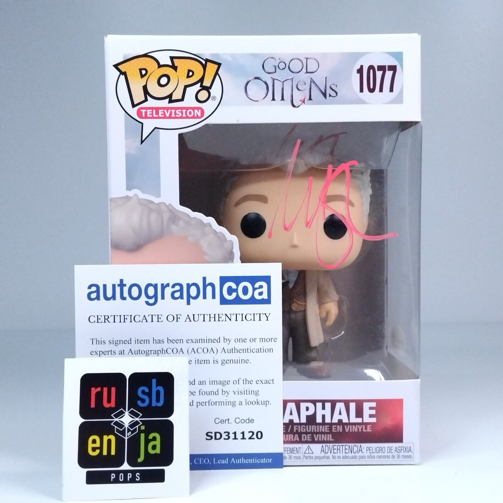 Funko Pop! TV Good Omens Aziraphale Signed Michael Sheen COA #1077 WS