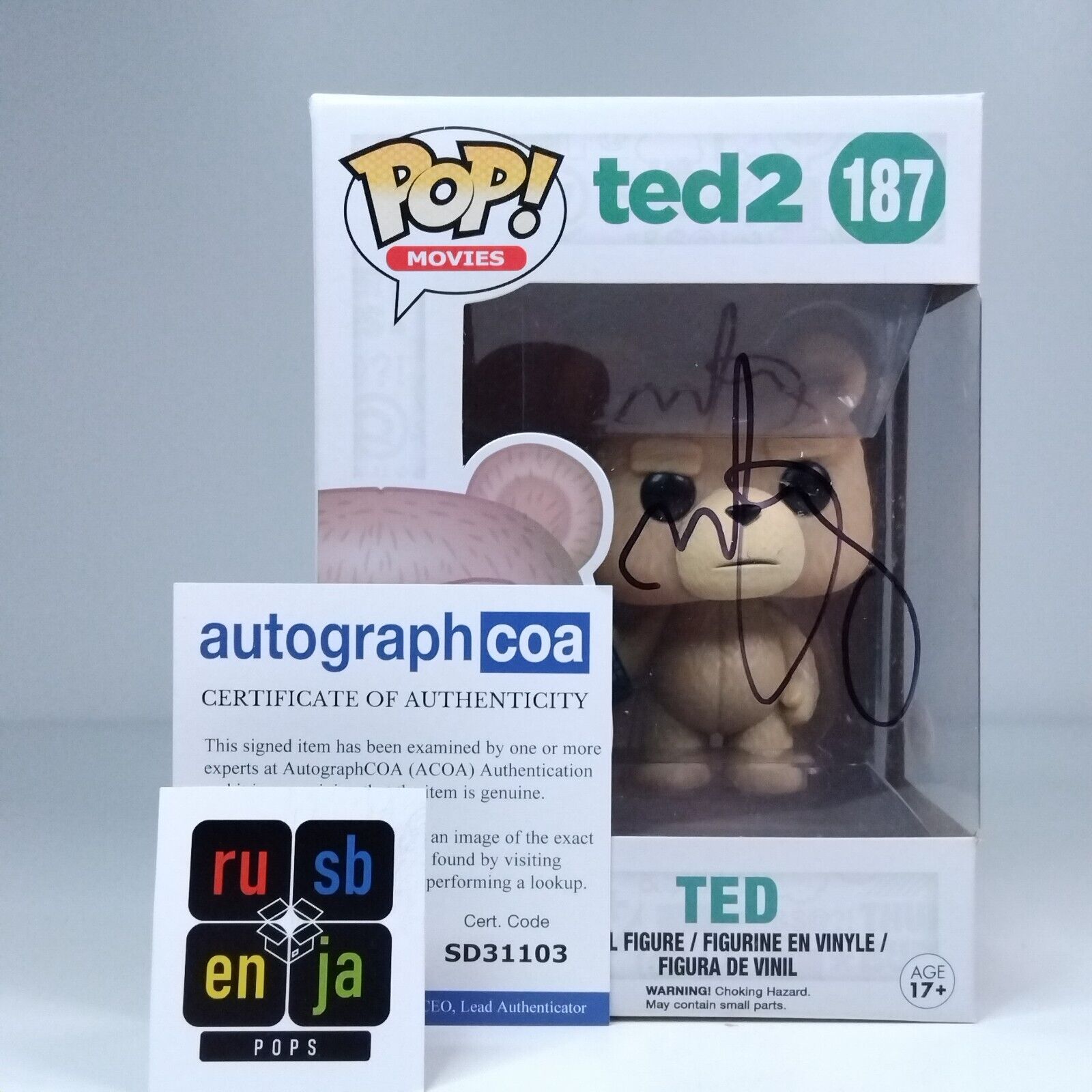 Funko Pop! Movies Ted Signed Mark Wahlberg COA #187 WS