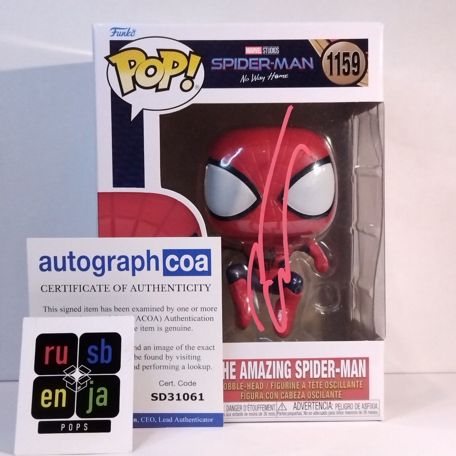 Funko Pop! Marvel The Amazing Spider-Man Signed Andrew Garfield COA #1159 WS