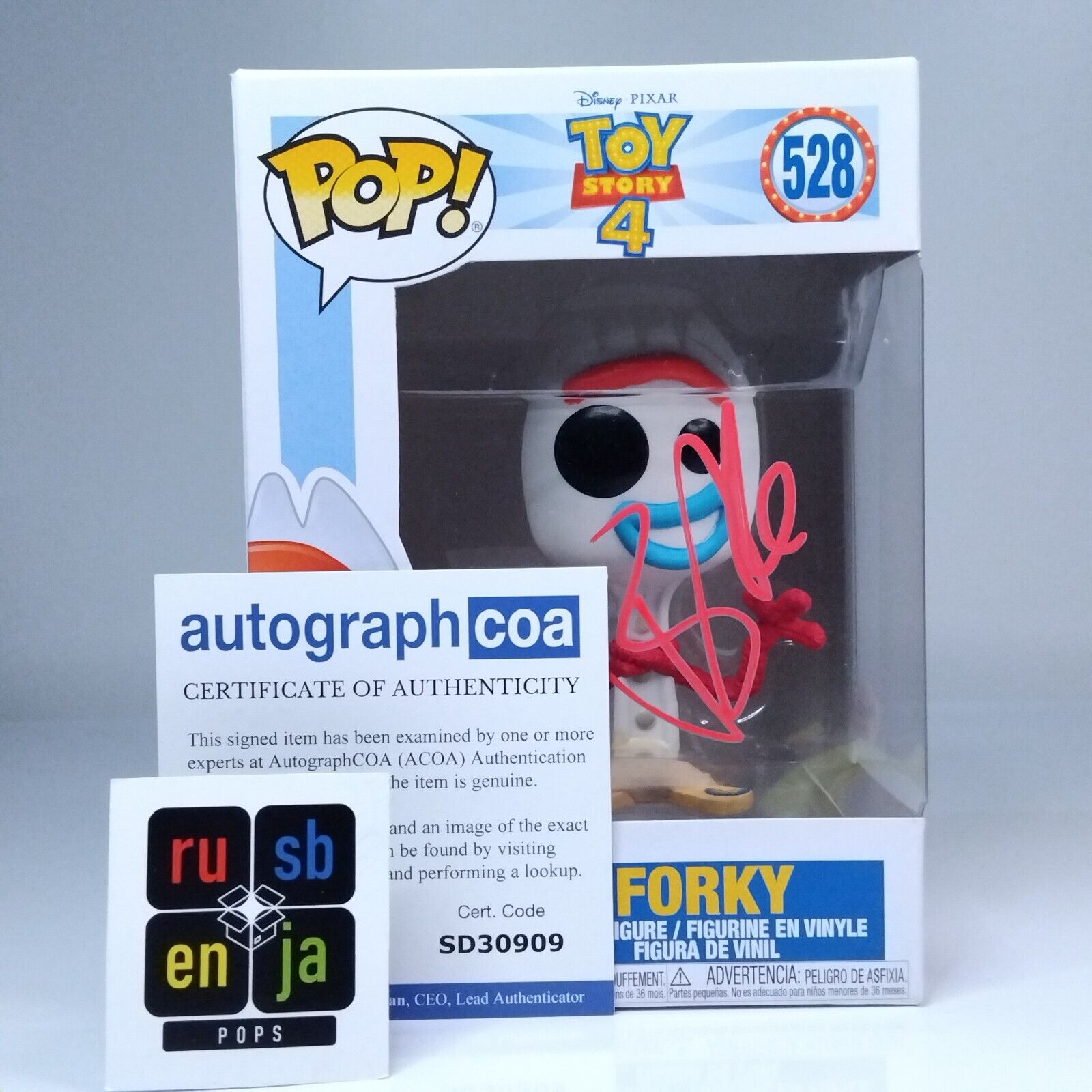 Funko Pop! Disney Toy Story 4 Forky Signed Tony Hale COA #528 WS