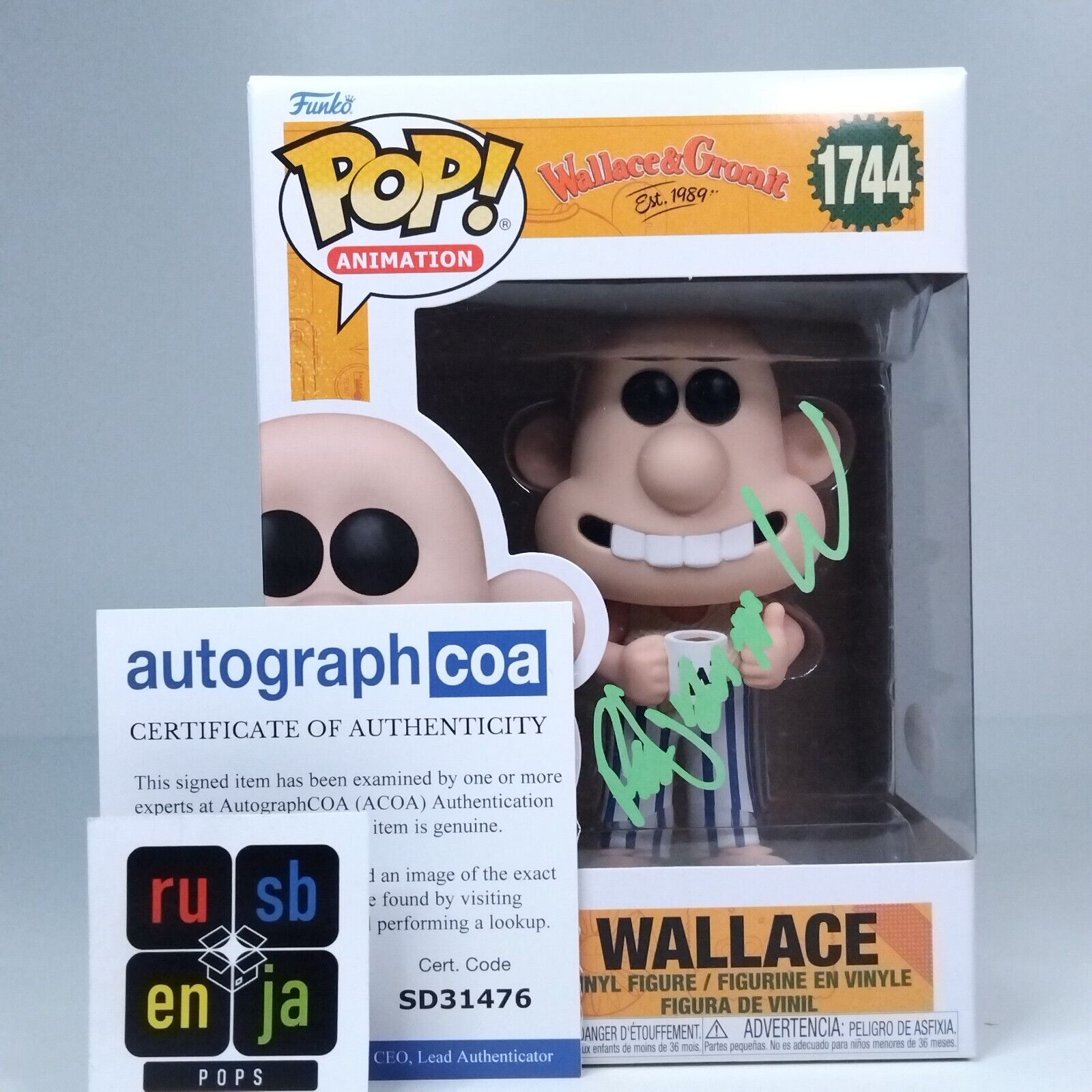 Funko Pop! Animation Wallace & Gromit Signed Ben Benjamin Whitehead COA #1744 WS